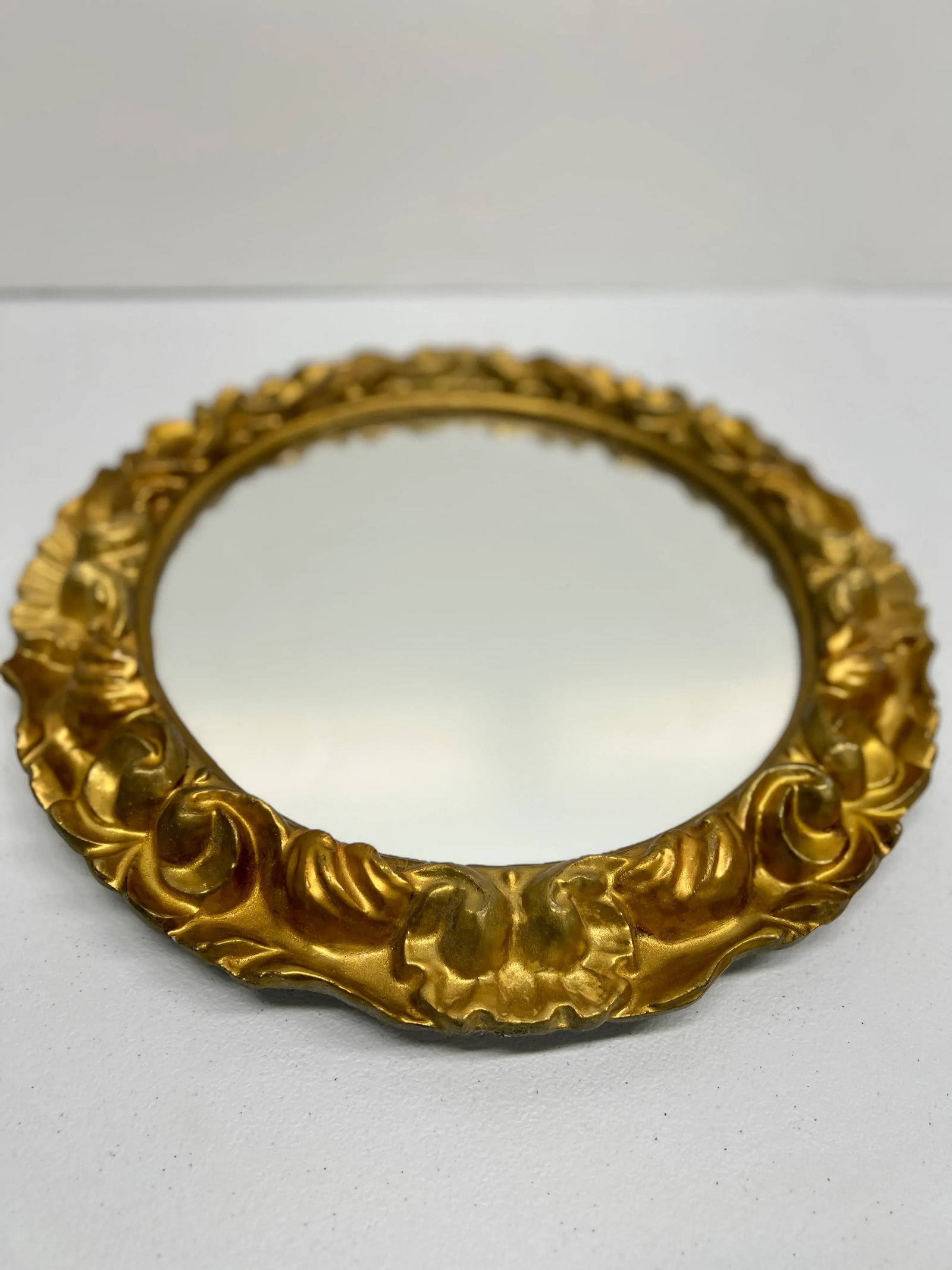 Vintage Italian Carved Gilt Wood Shell Wall Mirror 16" - 4