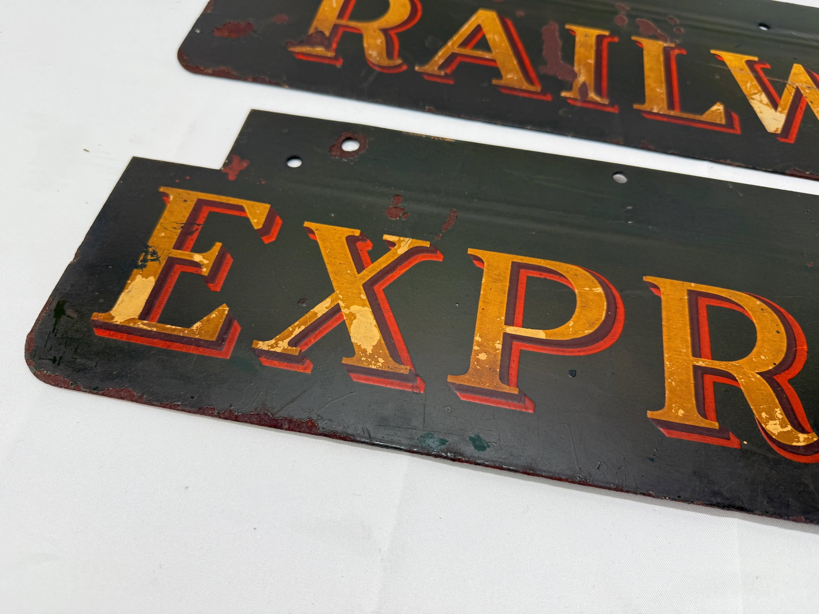 2 Pc, Antique Original Railway Express Agency Porcelain Signs - 4