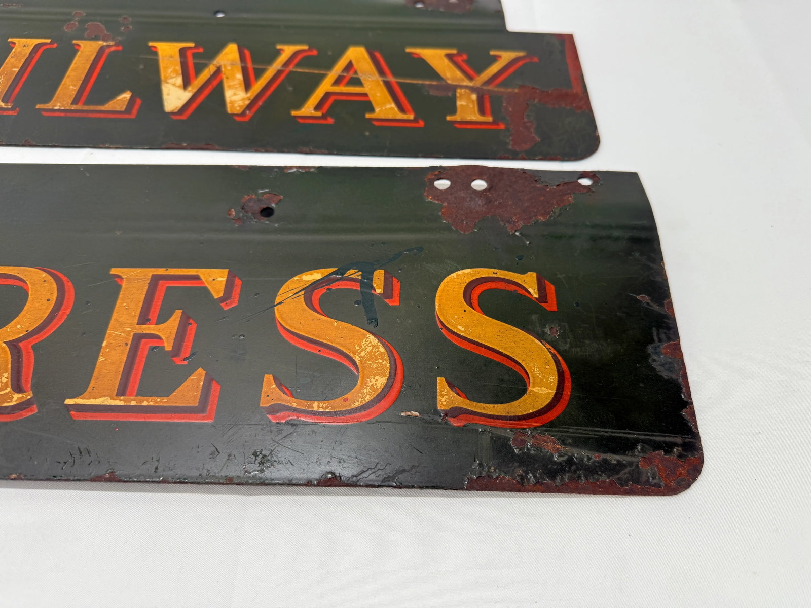 2 Pc, Antique Original Railway Express Agency Porcelain Signs - 5