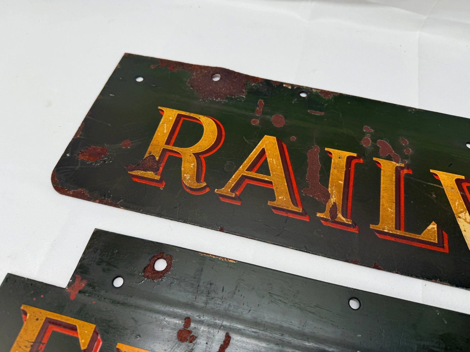 2 Pc, Antique Original Railway Express Agency Porcelain Signs - 7