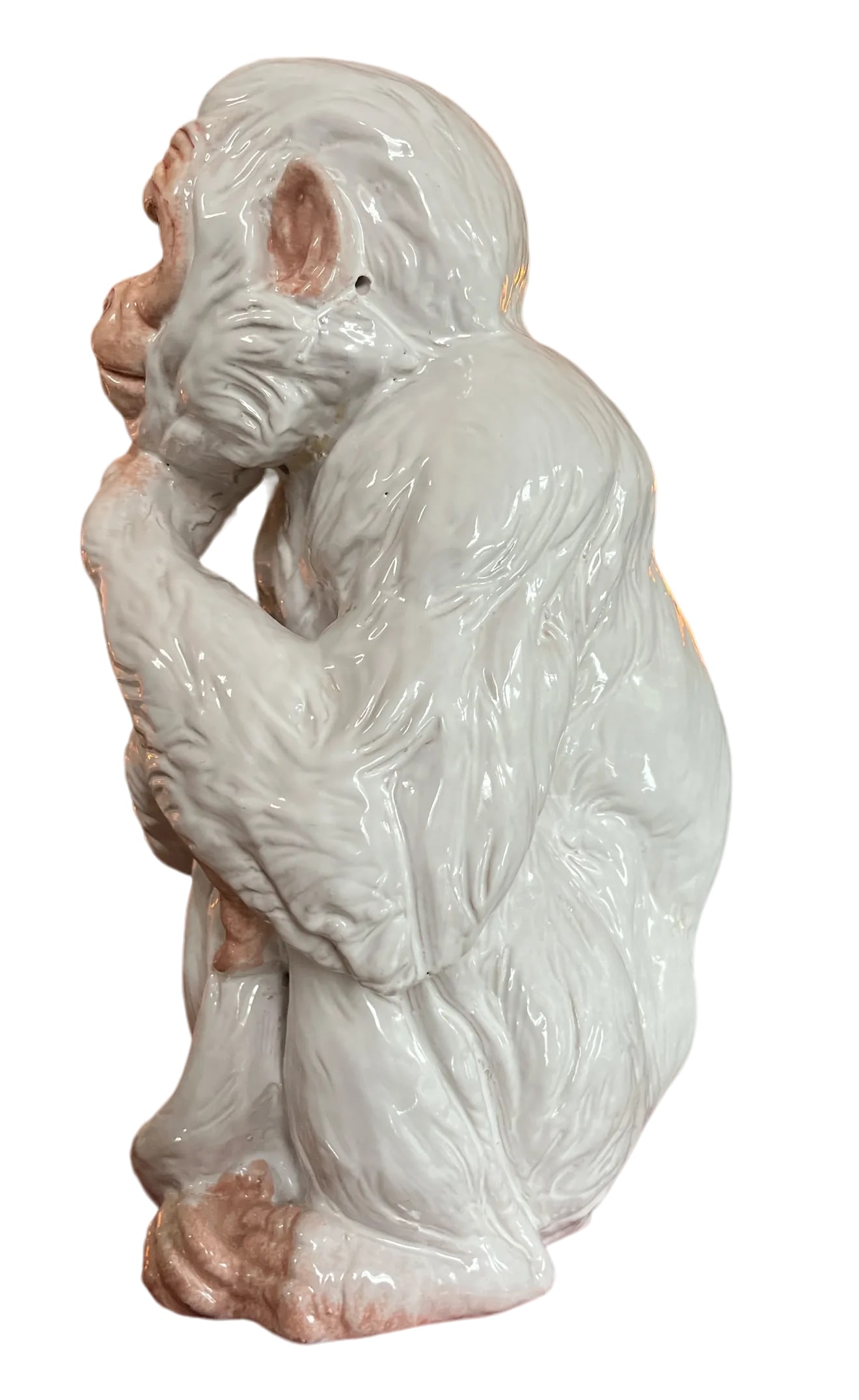 Large 1960s Italian Faenza Barbotine Ceramic Statue of a White Majolica Capuchin Monkey - 3