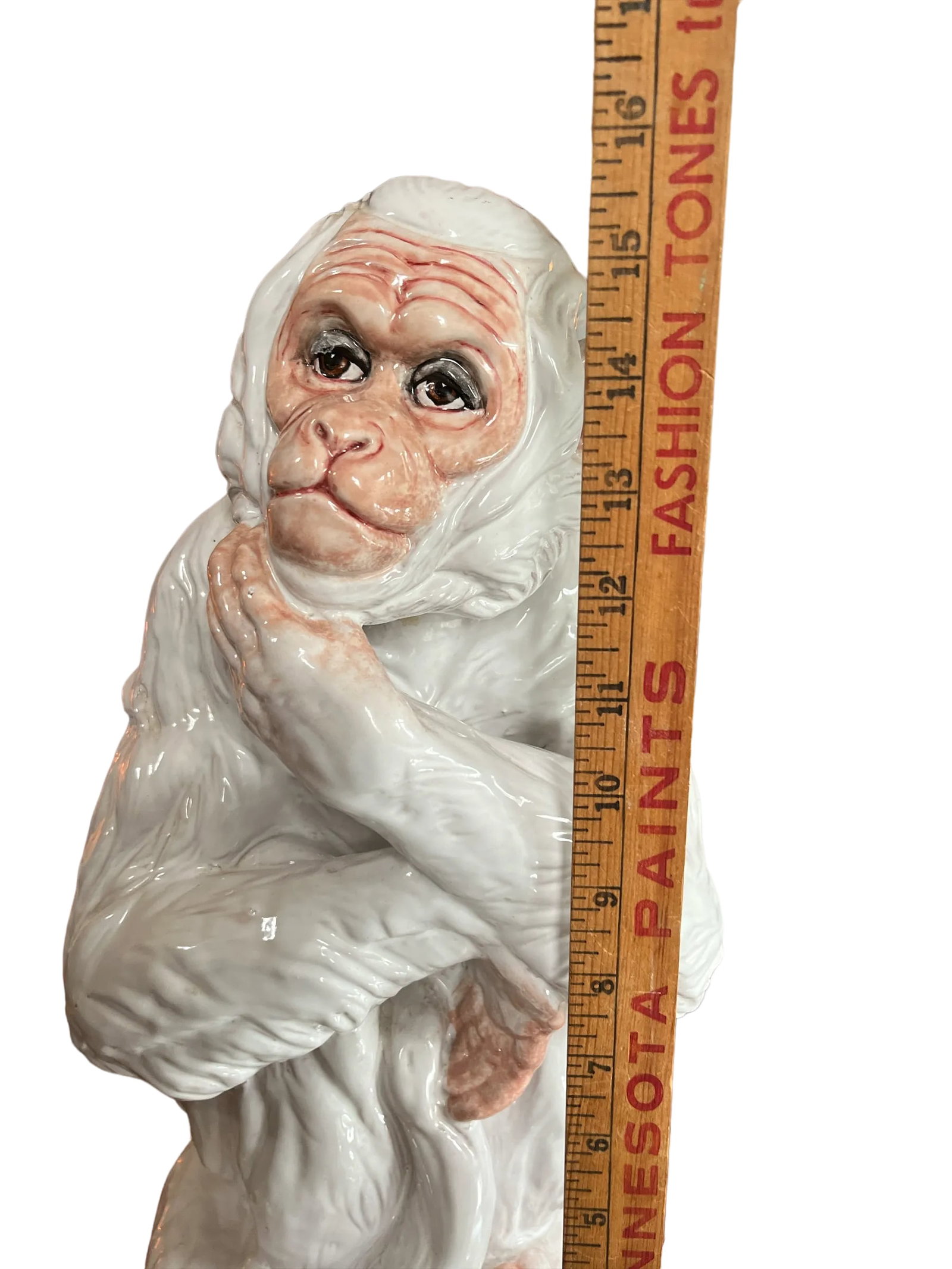 Large 1960s Italian Faenza Barbotine Ceramic Statue of a White Majolica Capuchin Monkey - 9