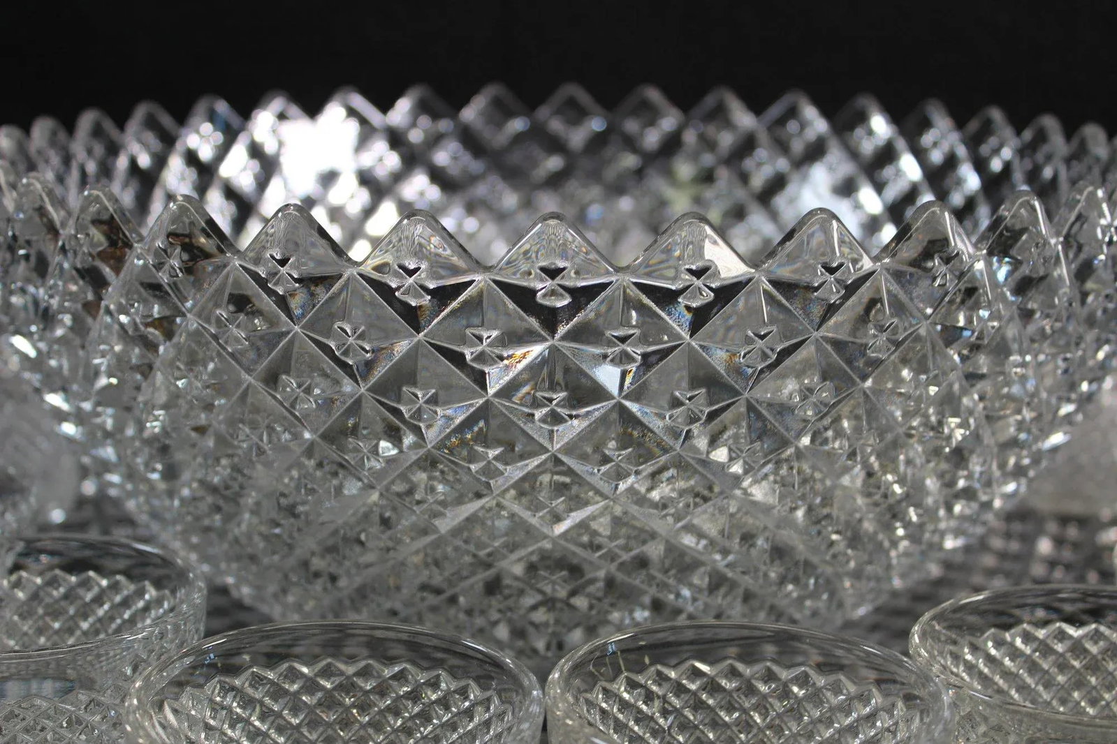 Large 1930s Depression Glass Punch Bowl Set With Platter, Miss America Pattern- 20 Pieces - 10