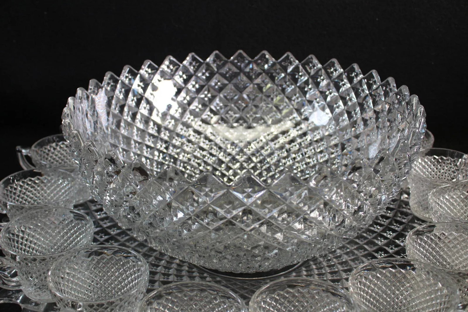 Large 1930s Depression Glass Punch Bowl Set With Platter, Miss America Pattern- 20 Pieces - 2