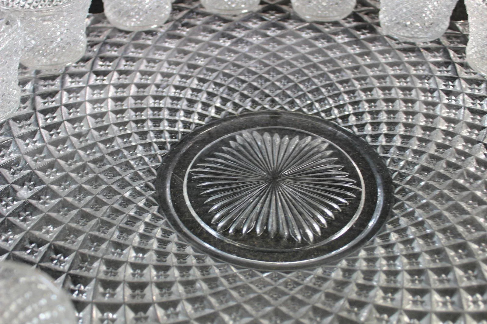 Large 1930s Depression Glass Punch Bowl Set With Platter, Miss America Pattern- 20 Pieces - 3