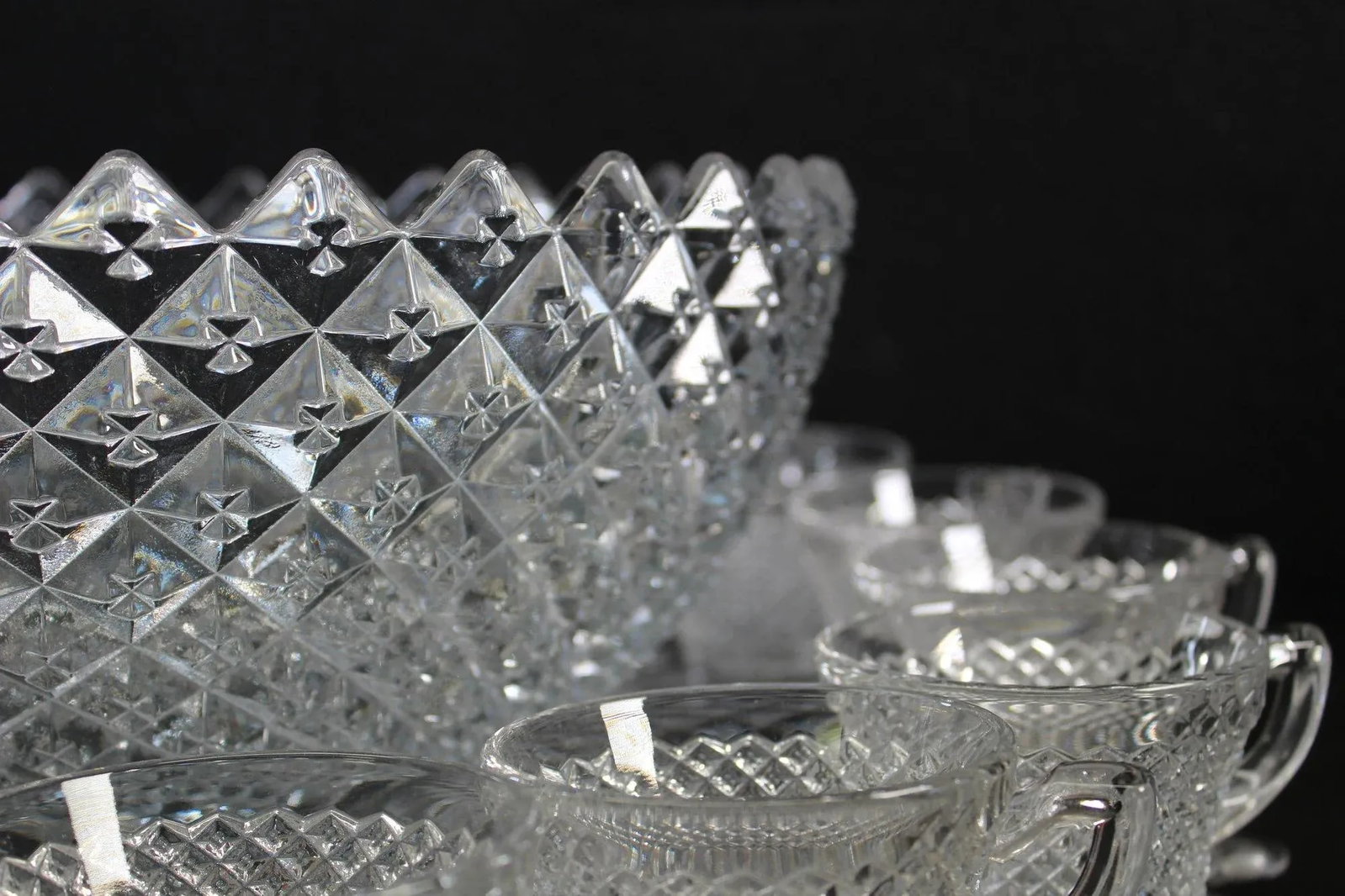 Large 1930s Depression Glass Punch Bowl Set With Platter, Miss America Pattern- 20 Pieces - 9