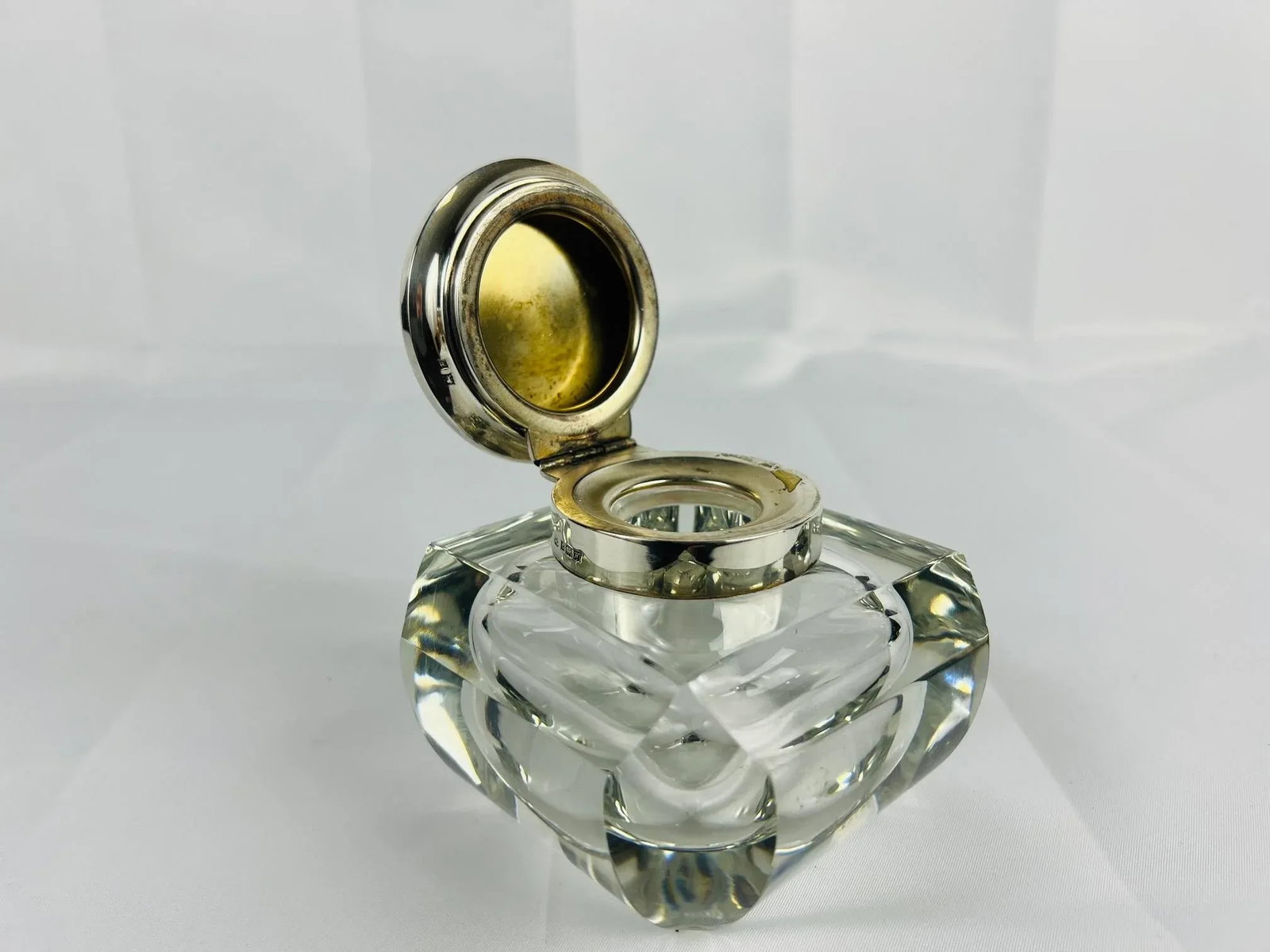 Adie Brothers Ltd, Sterling Silver & Crystal Vanity Jar or Inkwell C. 1955 - 4