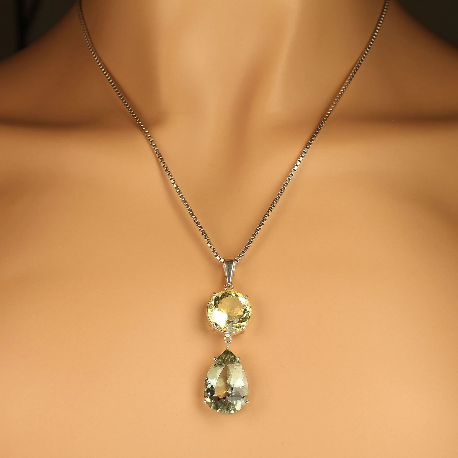 Brazilian Gemstone Pendant From Lemon Quartz and Praziolite - 2