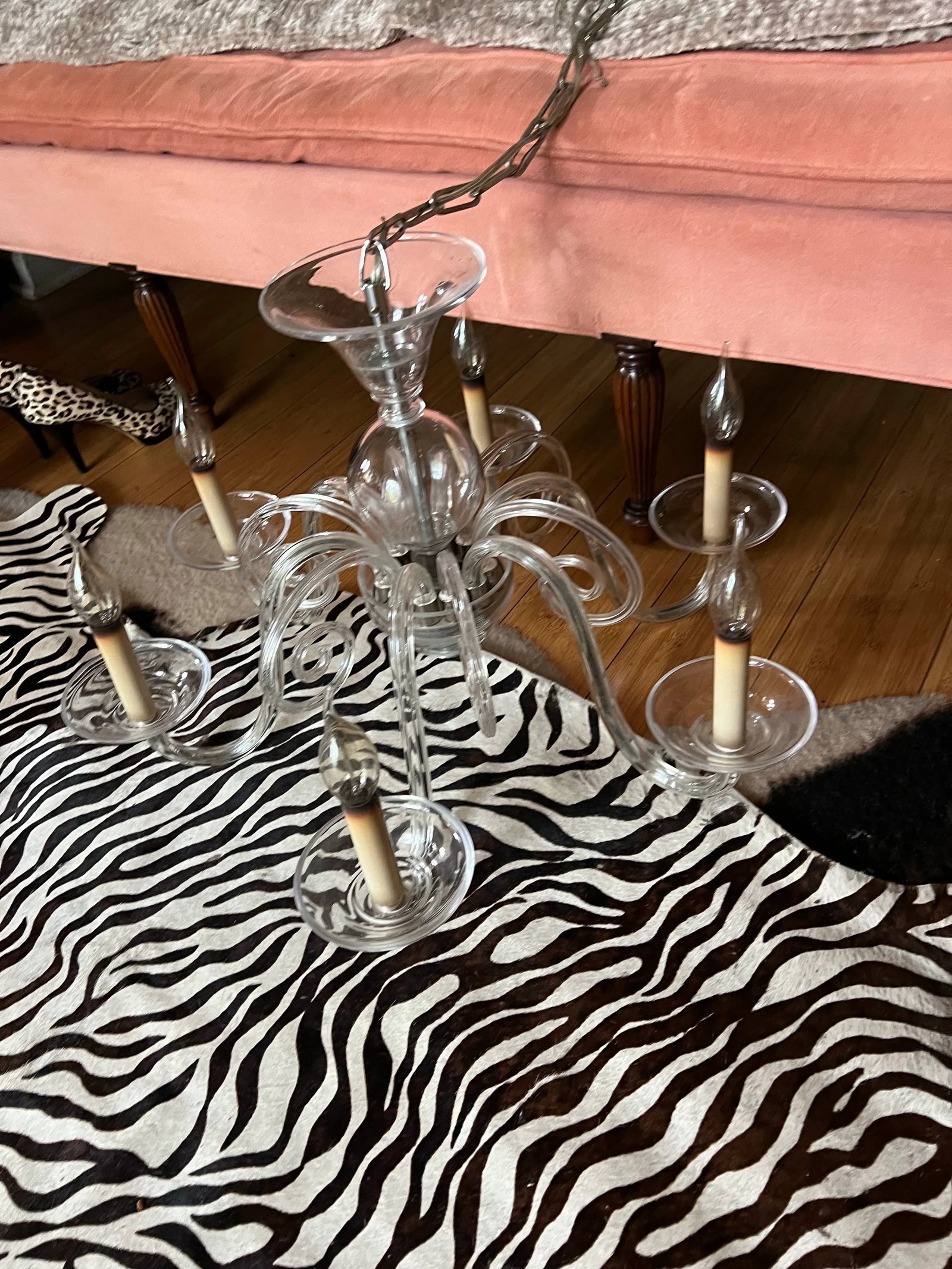 1970s Large Glass and Chrome Chandelier - 4