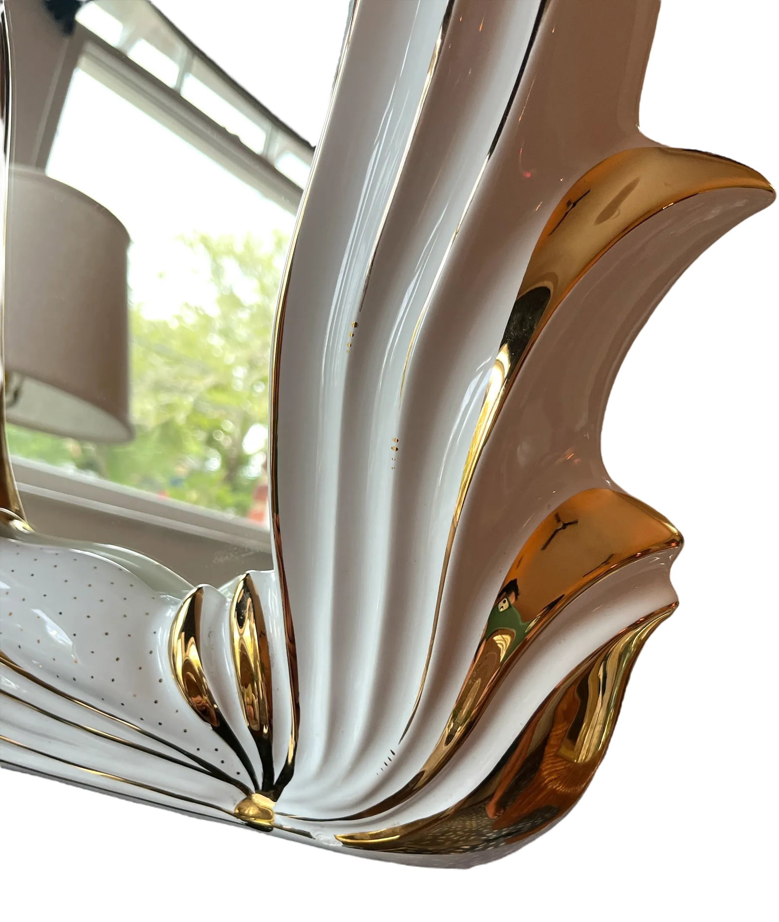 Italian 1960s White Porcelain Flame Mirror With 24k Gold Gilt Oro Zecchino Decoration Flourishes - 5