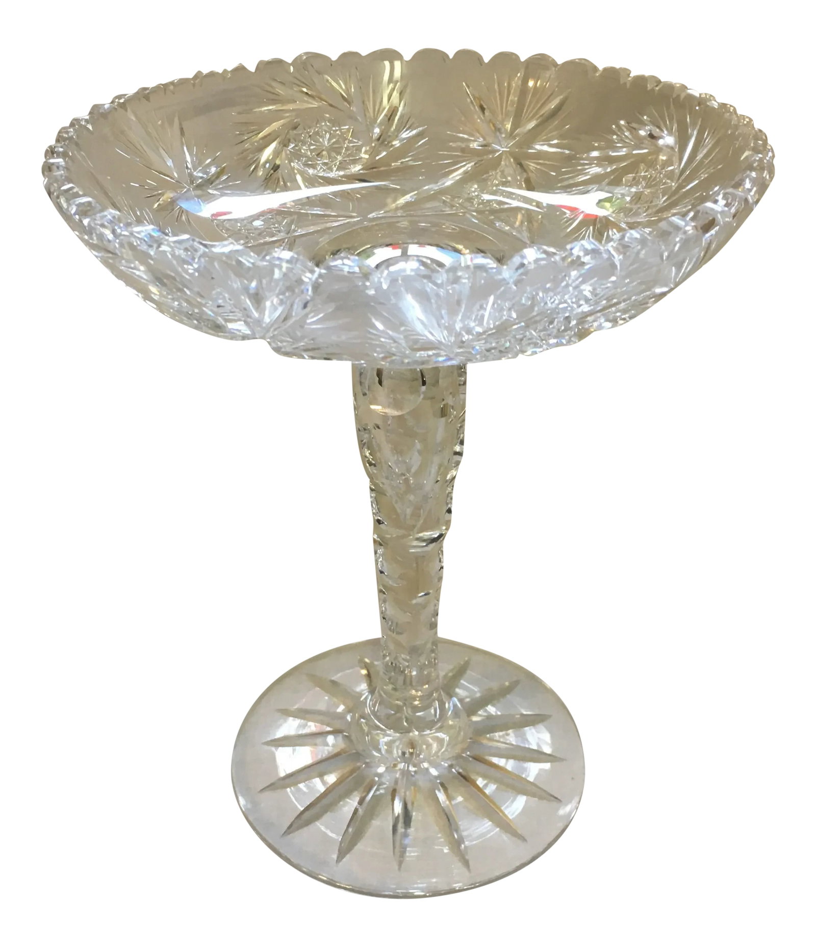 Vintage Cut Crystal Compote Intricate Design Air Bubble Stem: Stunning compote air bubble stem Condition: Alterations: Original Condition Unaltered Imperfections: Some Imperfections Condition Notes: Excellent condition Materials & Techniques: Crystal