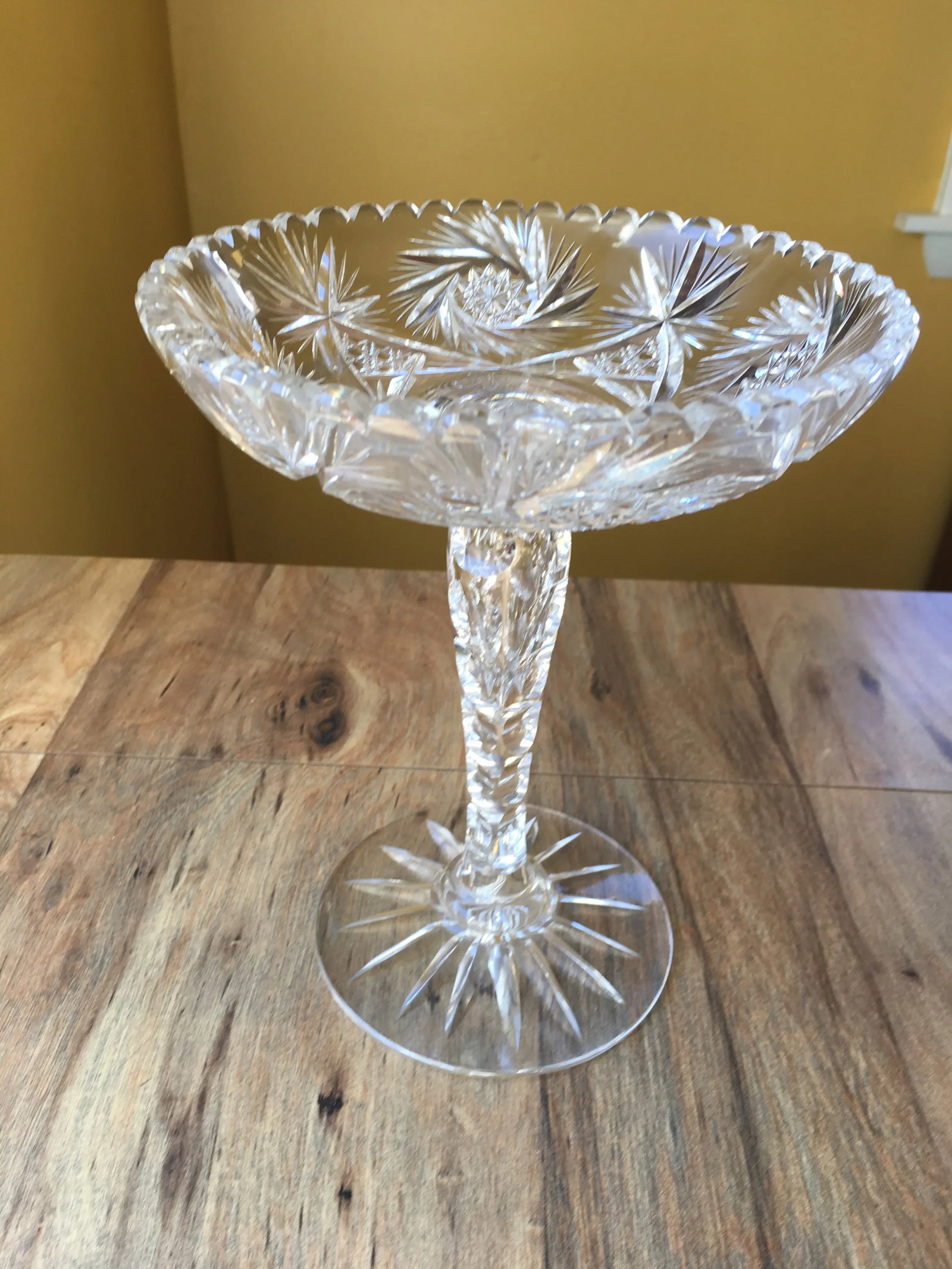 Vintage Cut Crystal Compote Intricate Design Air Bubble Stem - 2