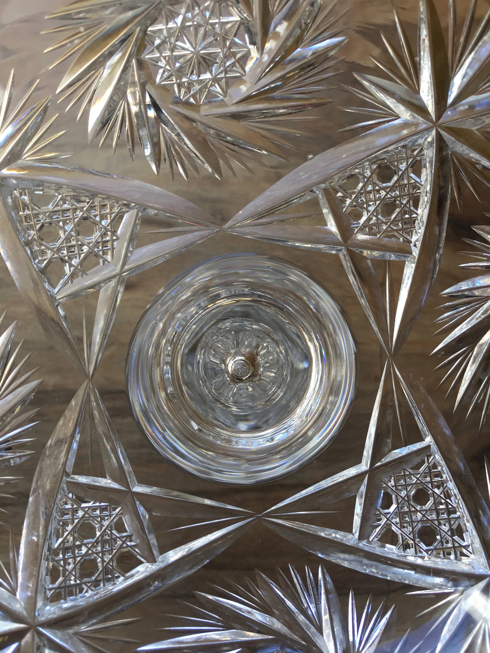 Vintage Cut Crystal Compote Intricate Design Air Bubble Stem - 3