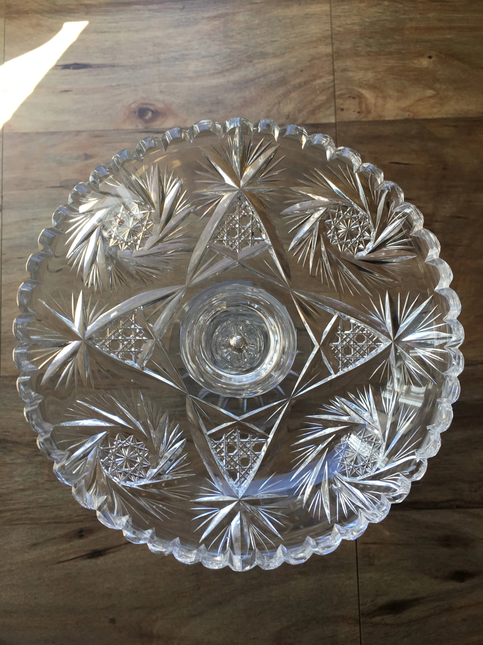 Vintage Cut Crystal Compote Intricate Design Air Bubble Stem - 6