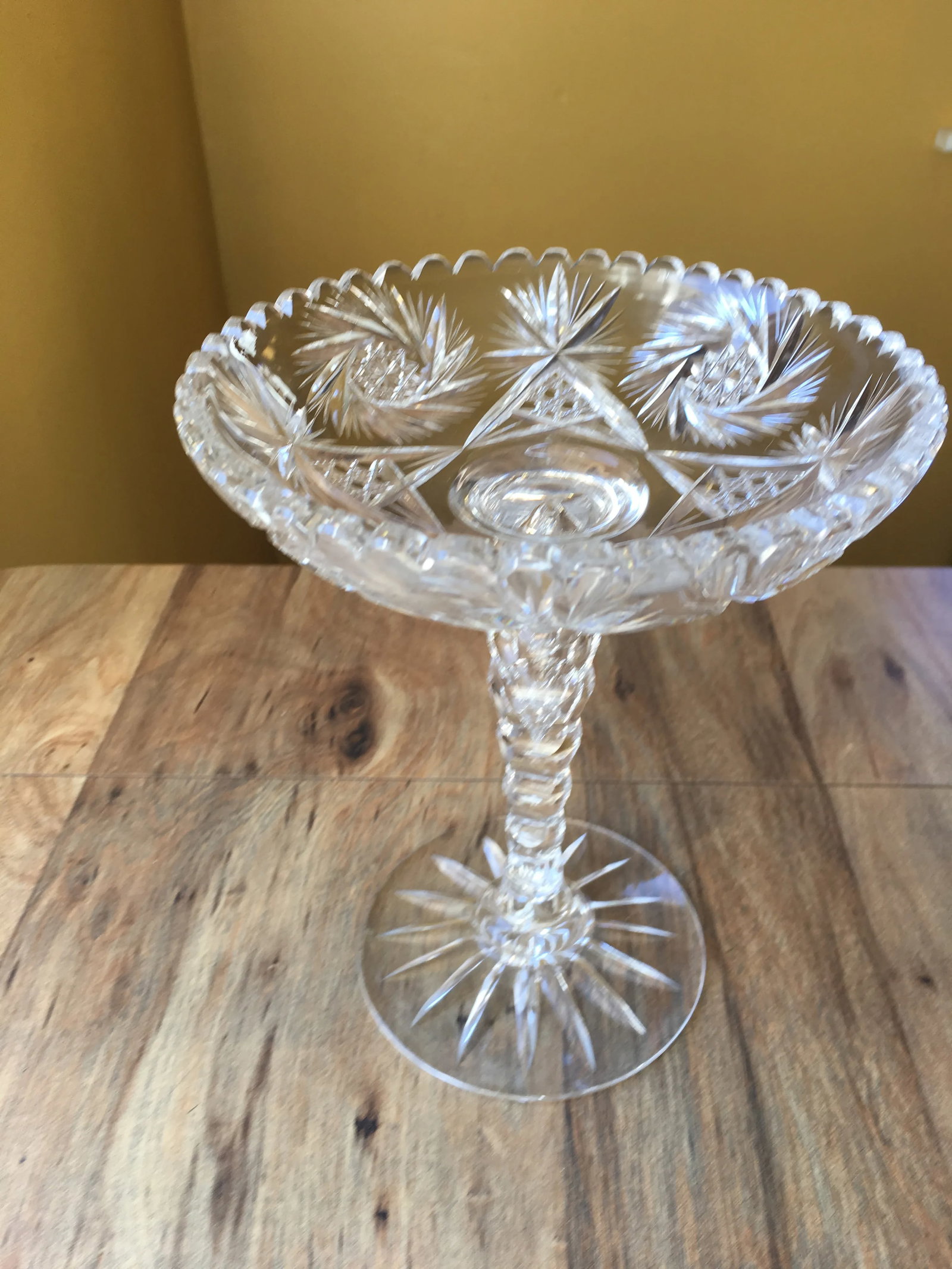 Vintage Cut Crystal Compote Intricate Design Air Bubble Stem - 7