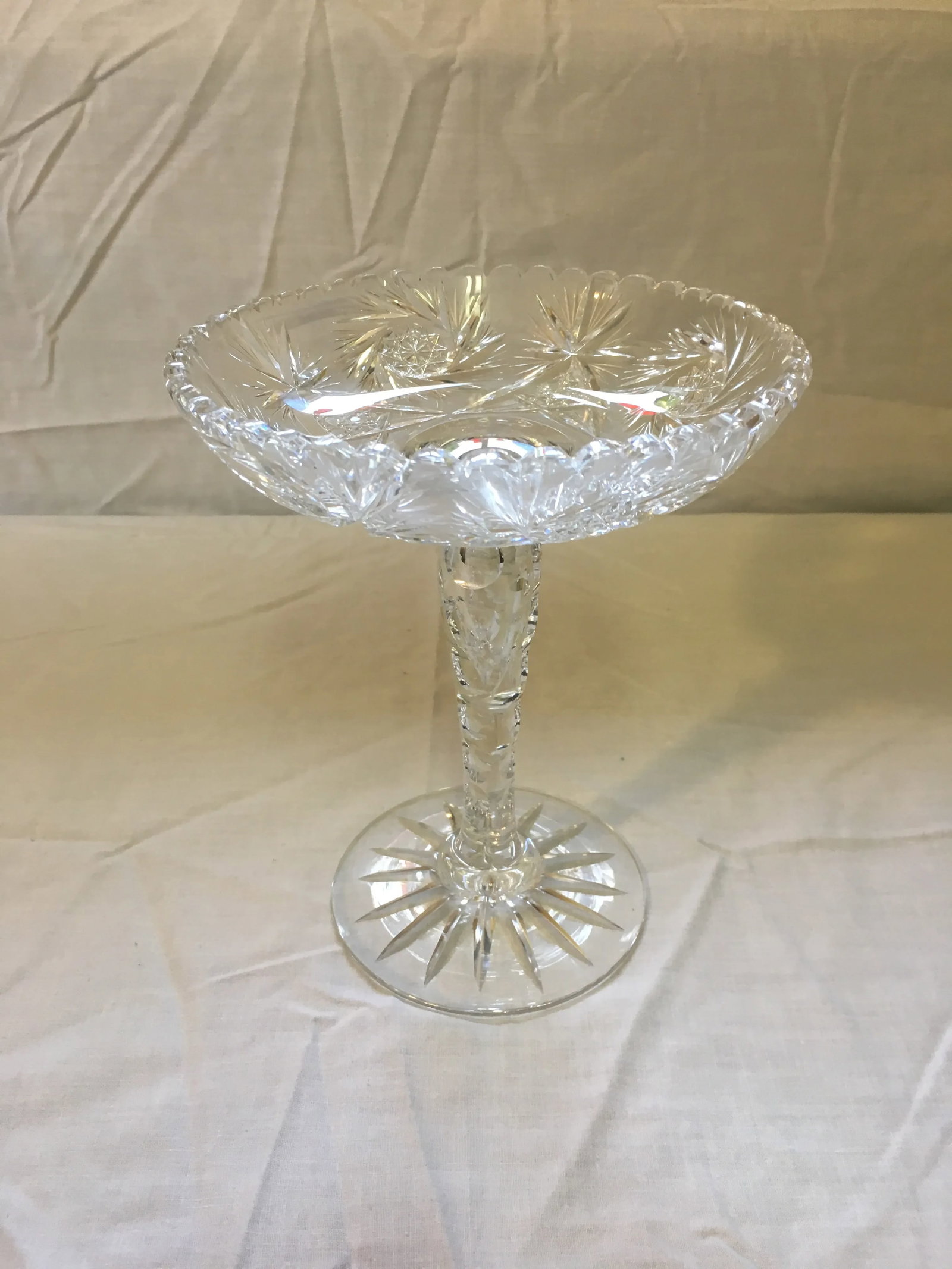 Vintage Cut Crystal Compote Intricate Design Air Bubble Stem - 8