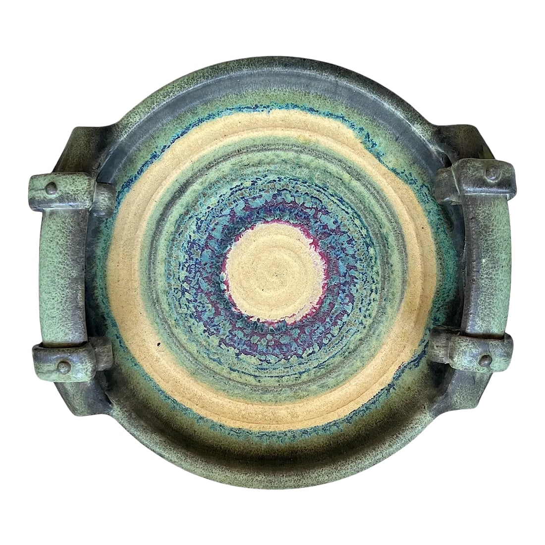 Handmade Greek Studio Ceramic Art Tray by Christos Tsimbourlas: This artisan made ceramic tray exudes a handmade charm. In the vein of Kelly Wearstler's design aesthetic, this piece combine natural elements with those that resemble machinery. The wheel-thrown