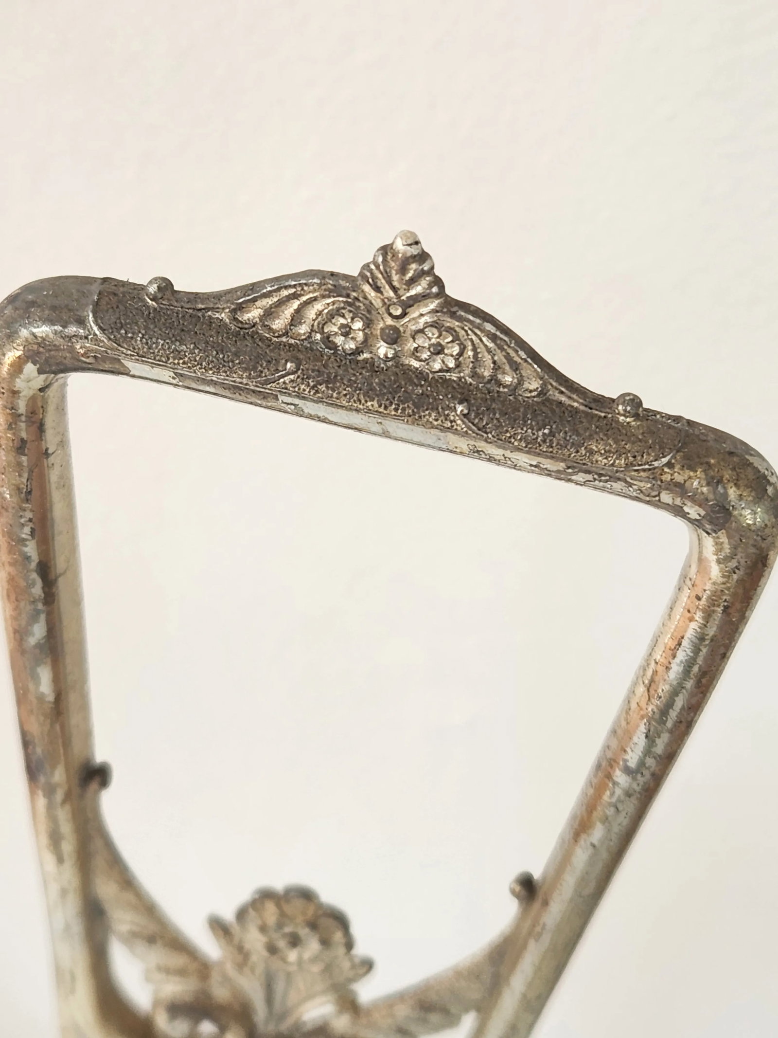Victorian Tall Metal Lamp Finial, Floral & Angel Wing Motif - 2