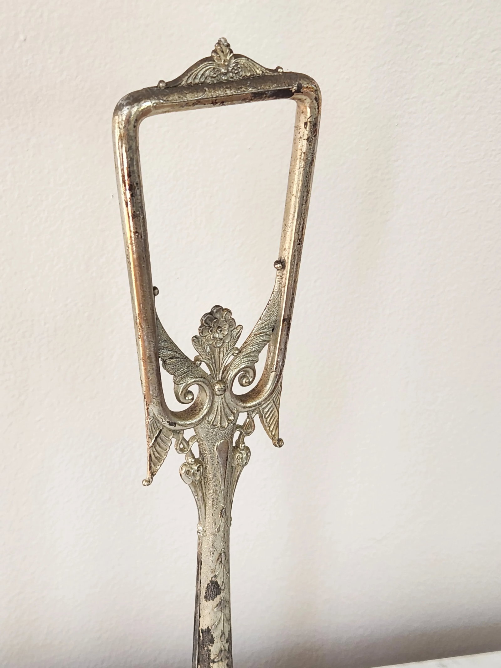 Victorian Tall Metal Lamp Finial, Floral & Angel Wing Motif - 3