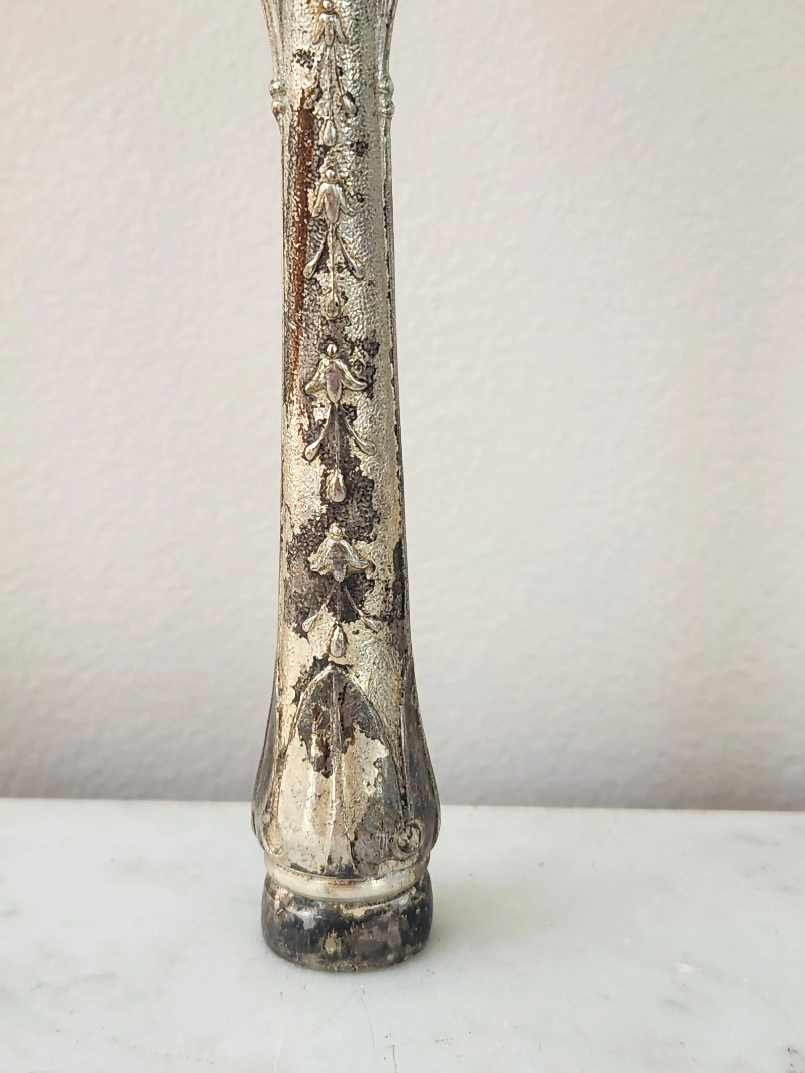 Victorian Tall Metal Lamp Finial, Floral & Angel Wing Motif - 5