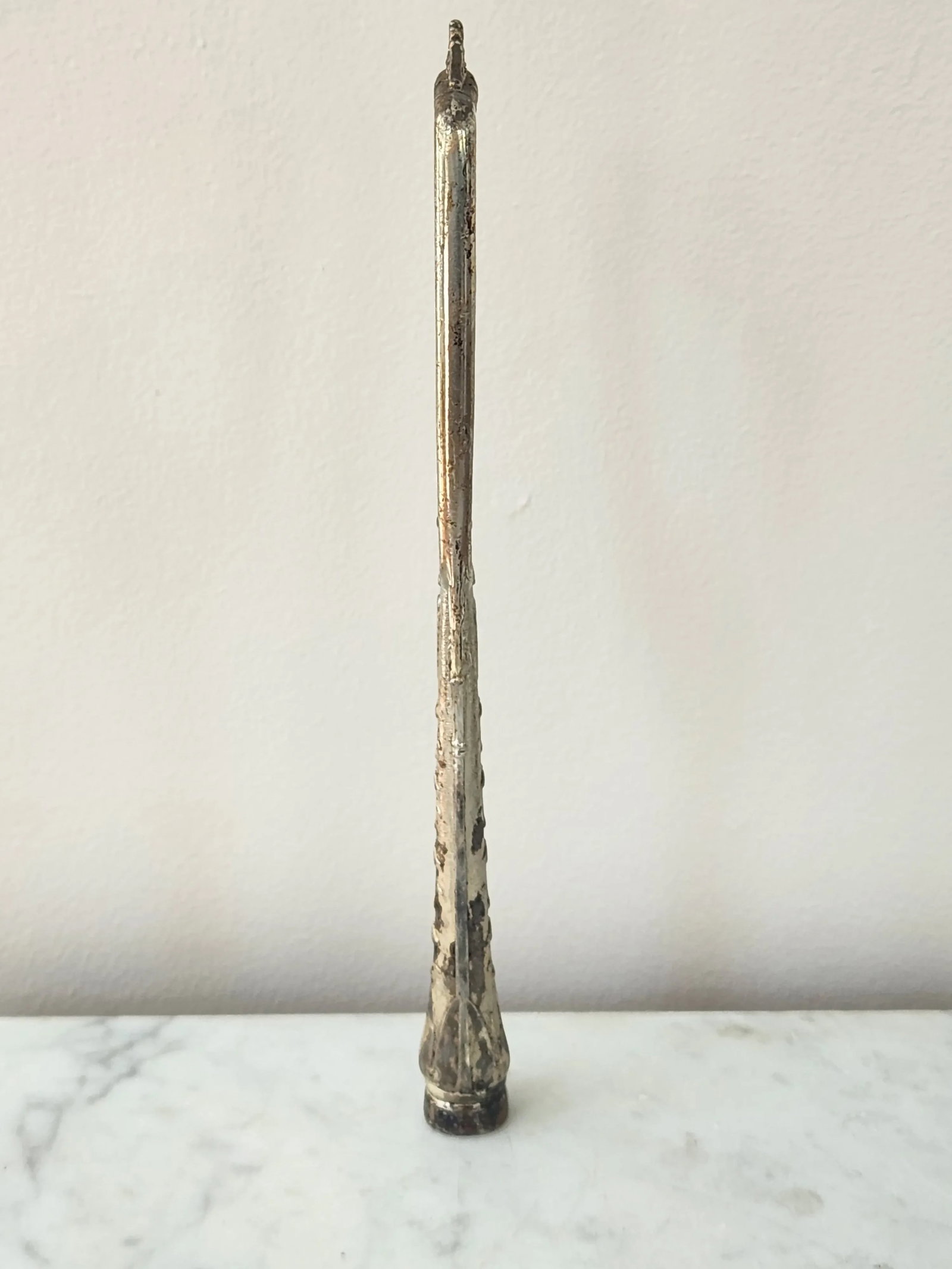 Victorian Tall Metal Lamp Finial, Floral & Angel Wing Motif - 8