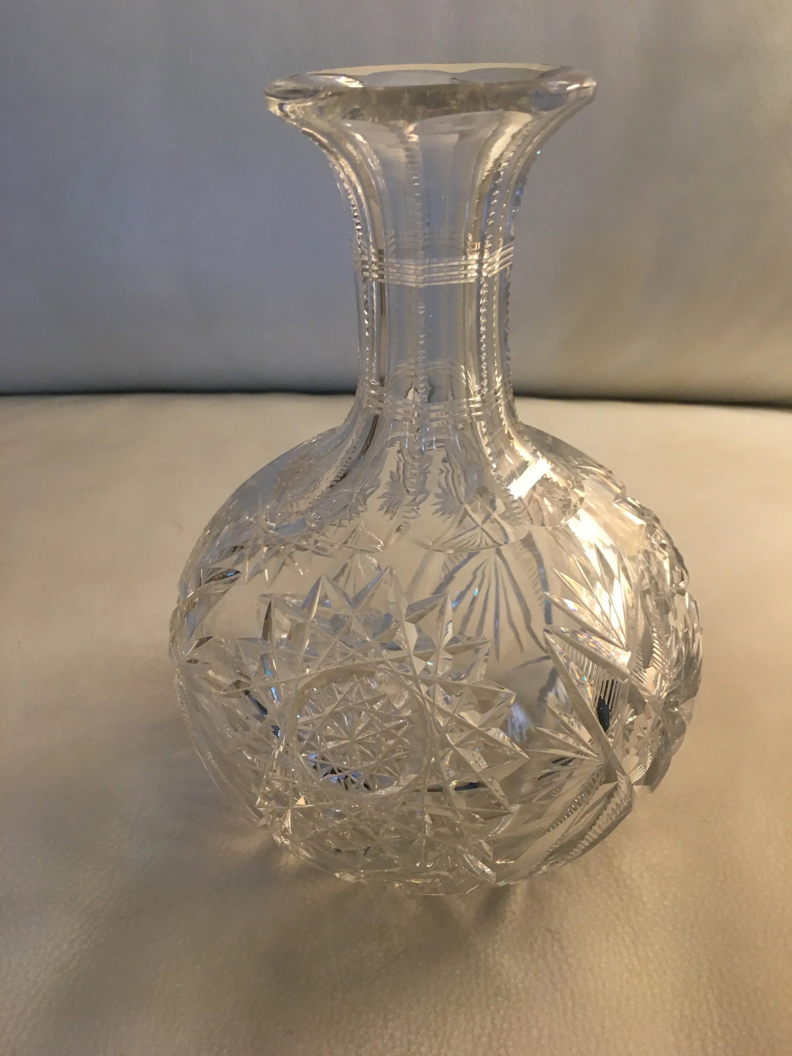 Cut Glass Crystal Carafe Hobstar Blaze Bottle - 4