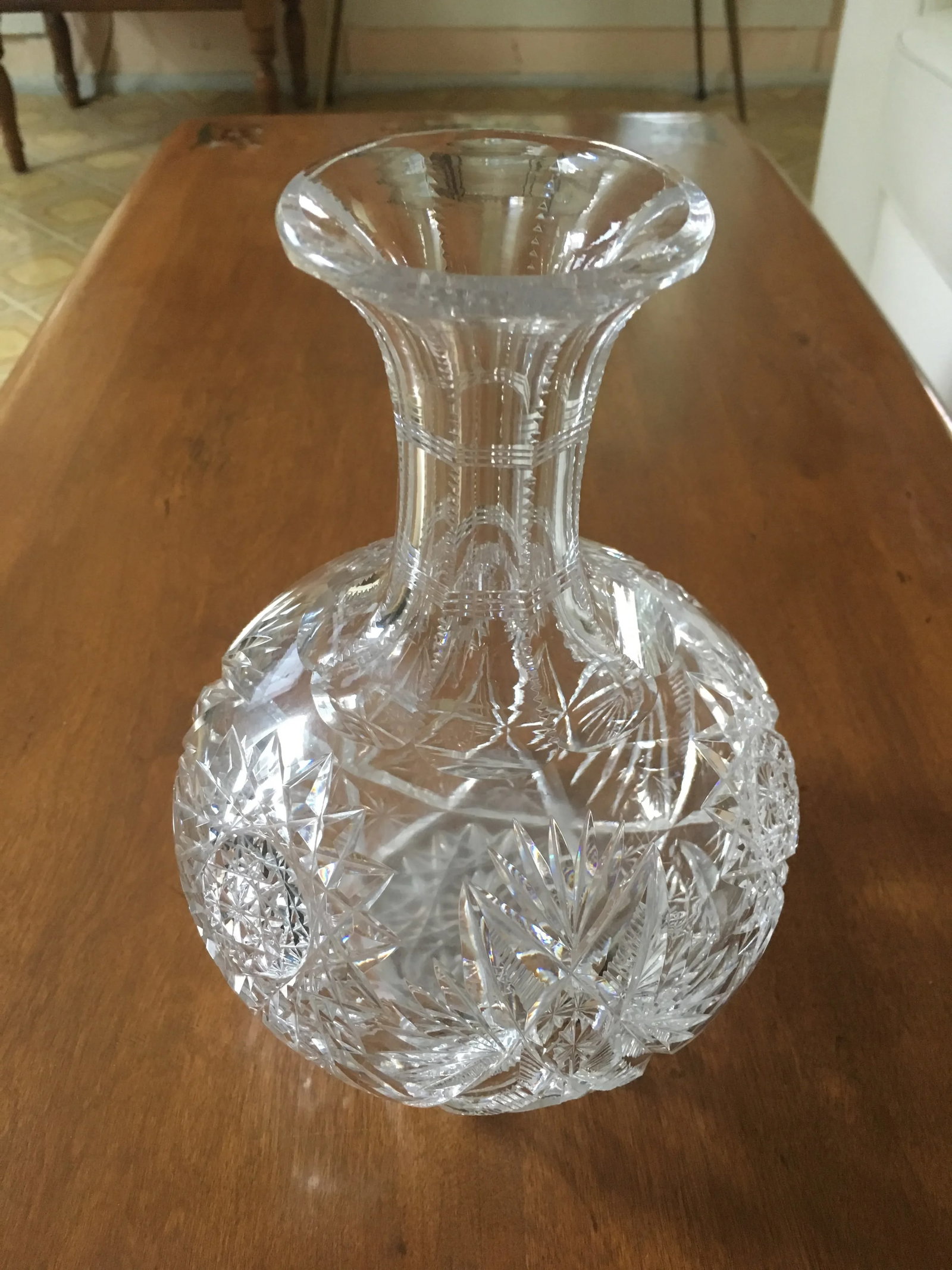 Cut Glass Crystal Carafe Hobstar Blaze Bottle - 5