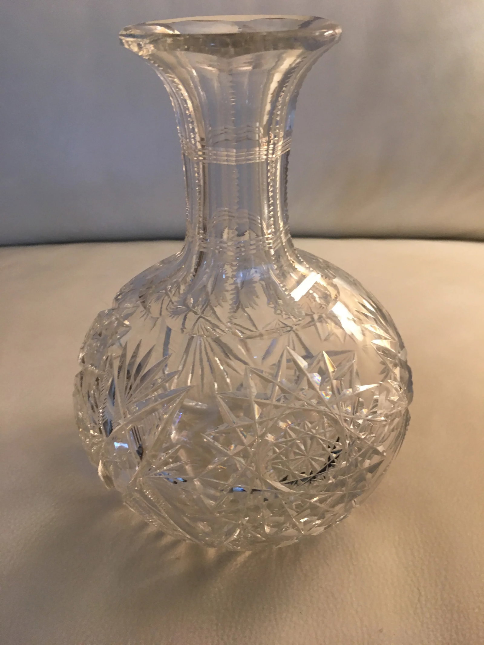 Cut Glass Crystal Carafe Hobstar Blaze Bottle - 6