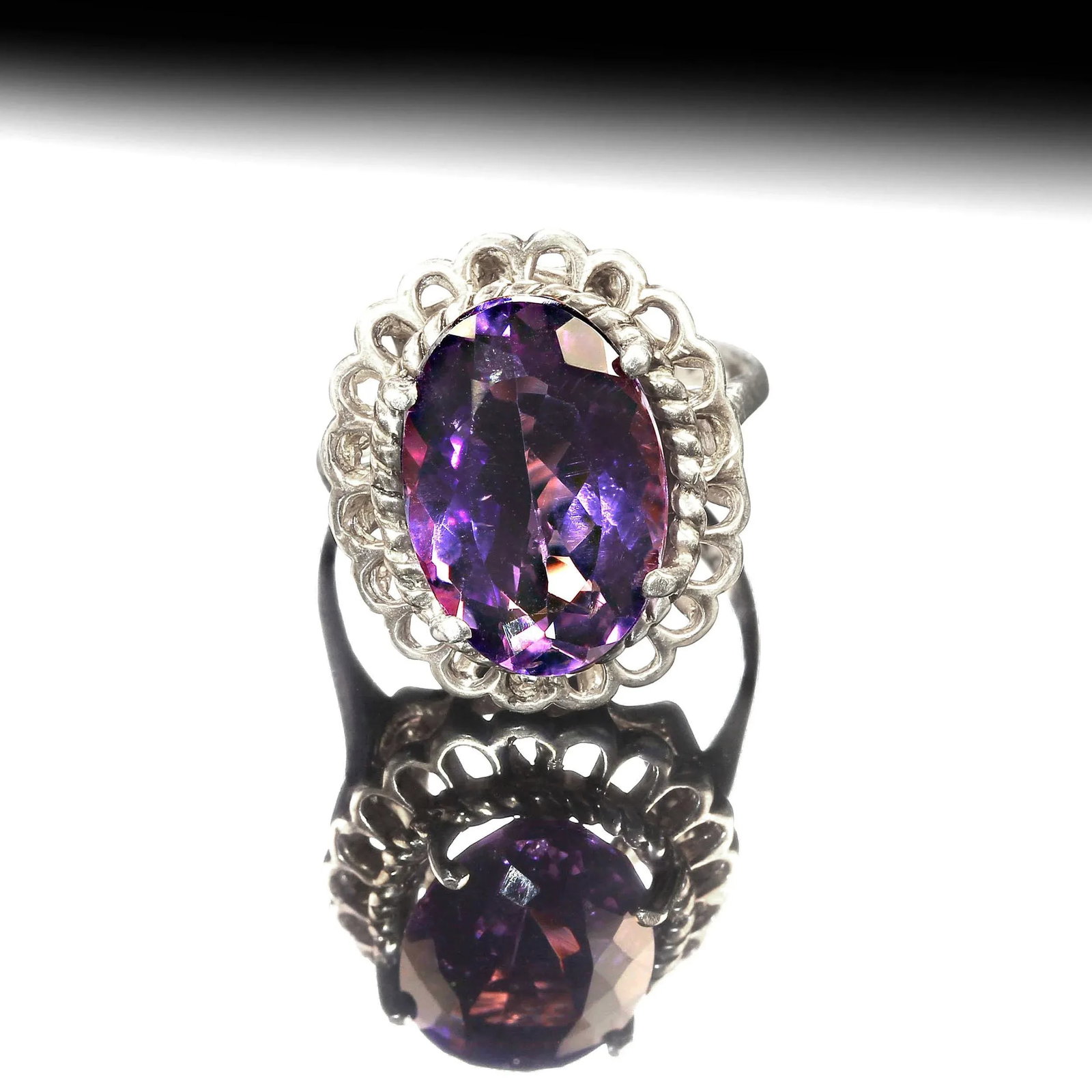 Oval Amethyst in Sterling Silver Ring February Birthstone Size 6.5 - 2