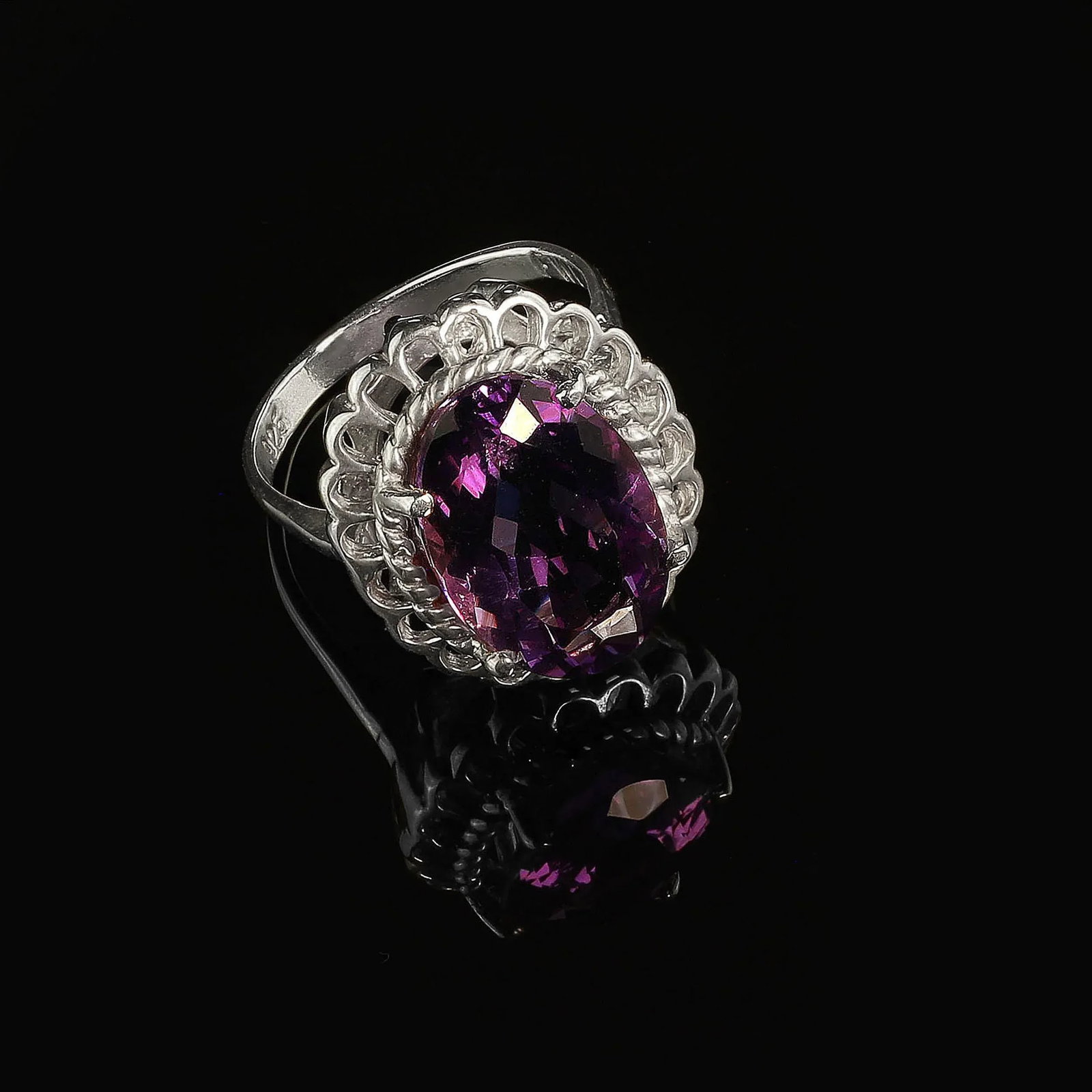 Oval Amethyst in Sterling Silver Ring February Birthstone Size 6.5 - 5