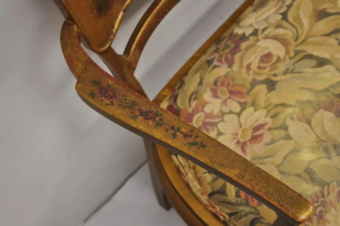 Early 20th Century Antique Victorian Art Nouveau Gold Giltwood Hand Painted Settee 2 Piece Parlor Se - 6