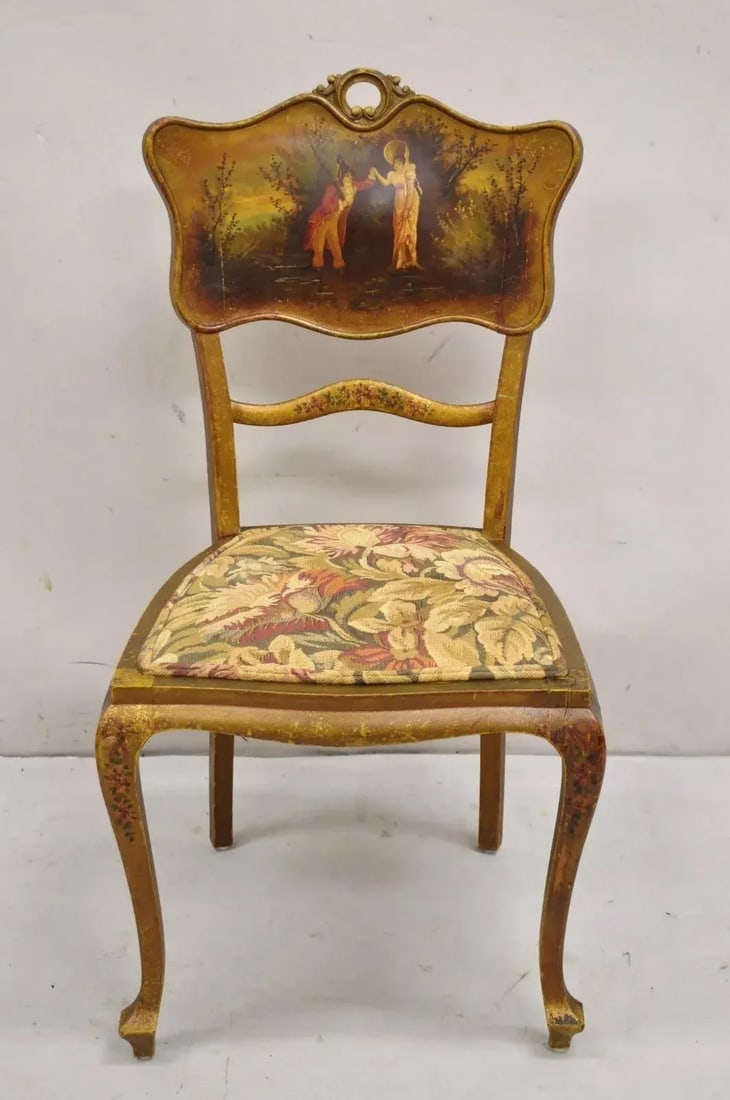 Early 20th Century Antique Victorian Art Nouveau Gold Giltwood Hand Painted Settee 2 Piece Parlor Se - 8