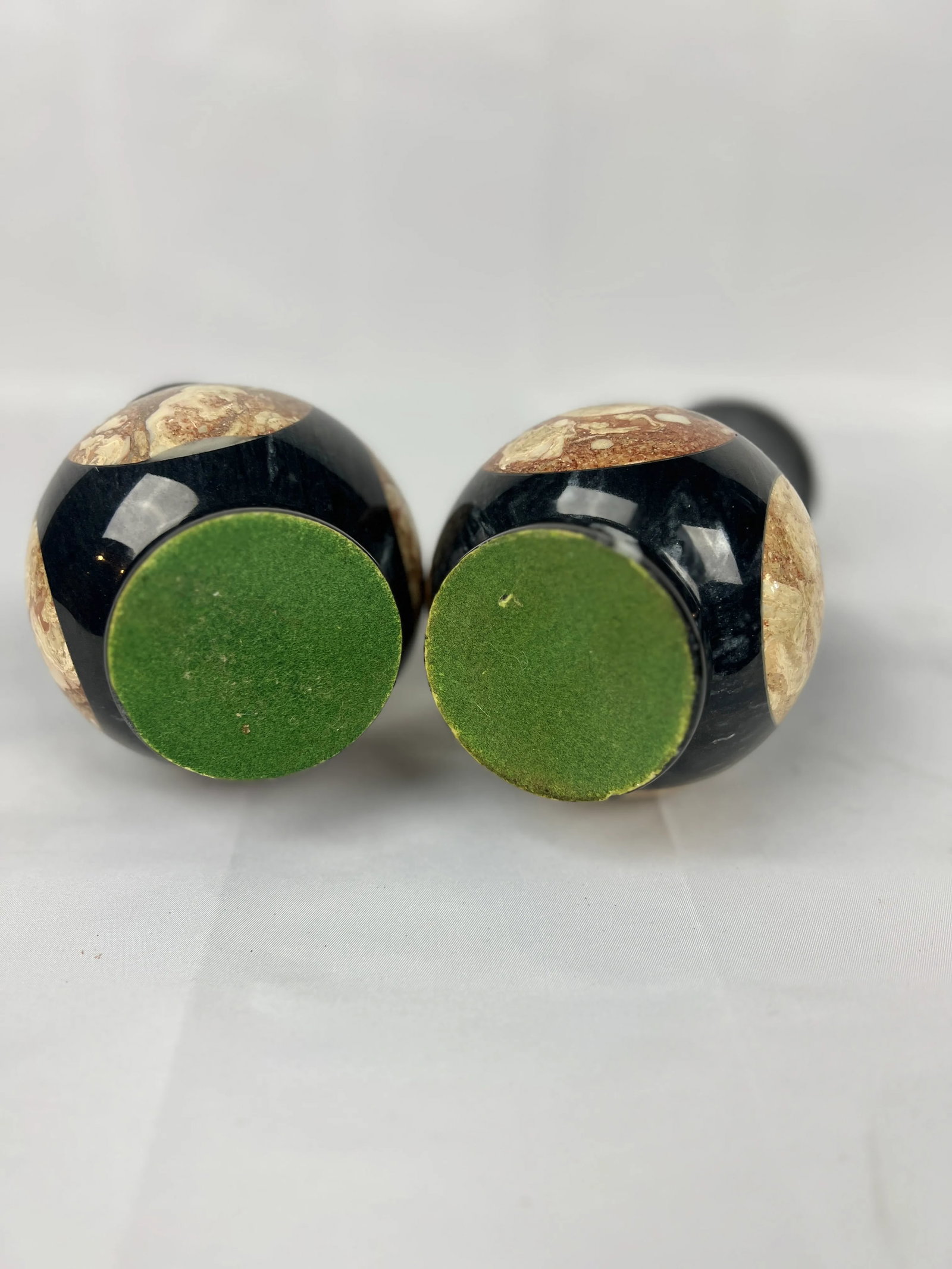 Pair, Vintage Black Onyx & Marble Inset Vases - 2