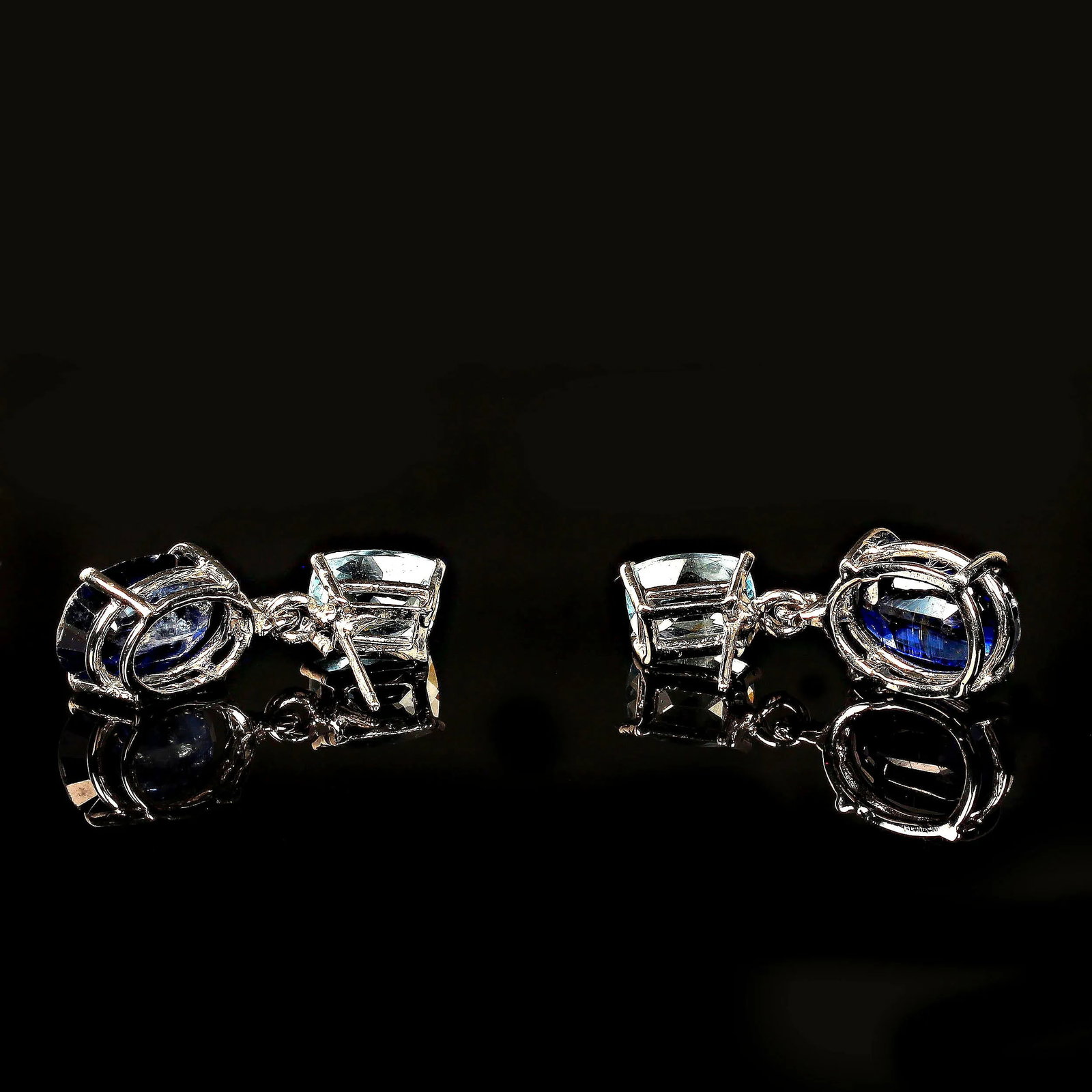 Awesome Aquamarine Ovals and Blue Kyanite in 14k White Gold Earrings - 2 Pieces - 3