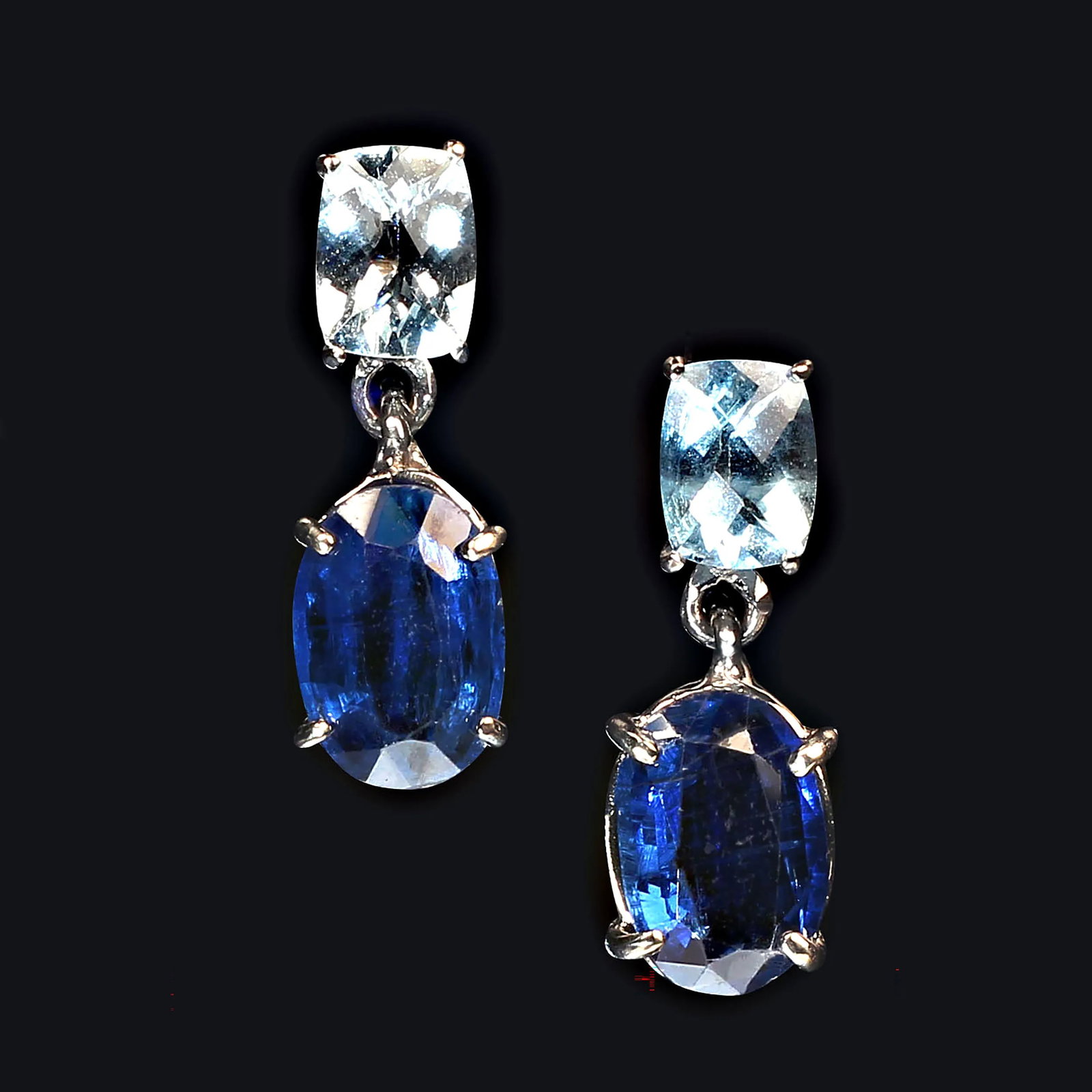 Awesome Aquamarine Ovals and Blue Kyanite in 14k White Gold Earrings - 2 Pieces - 4