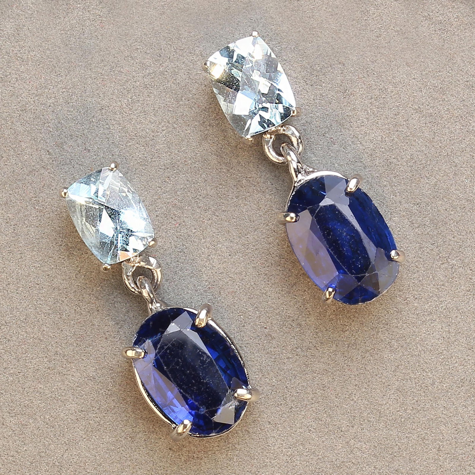 Awesome Aquamarine Ovals and Blue Kyanite in 14k White Gold Earrings - 2 Pieces - 6