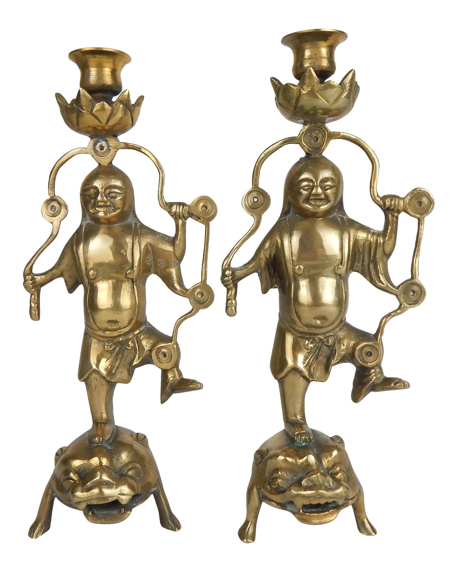 Asian Figurative Brass Candle Holders, Pair (1 of 10)