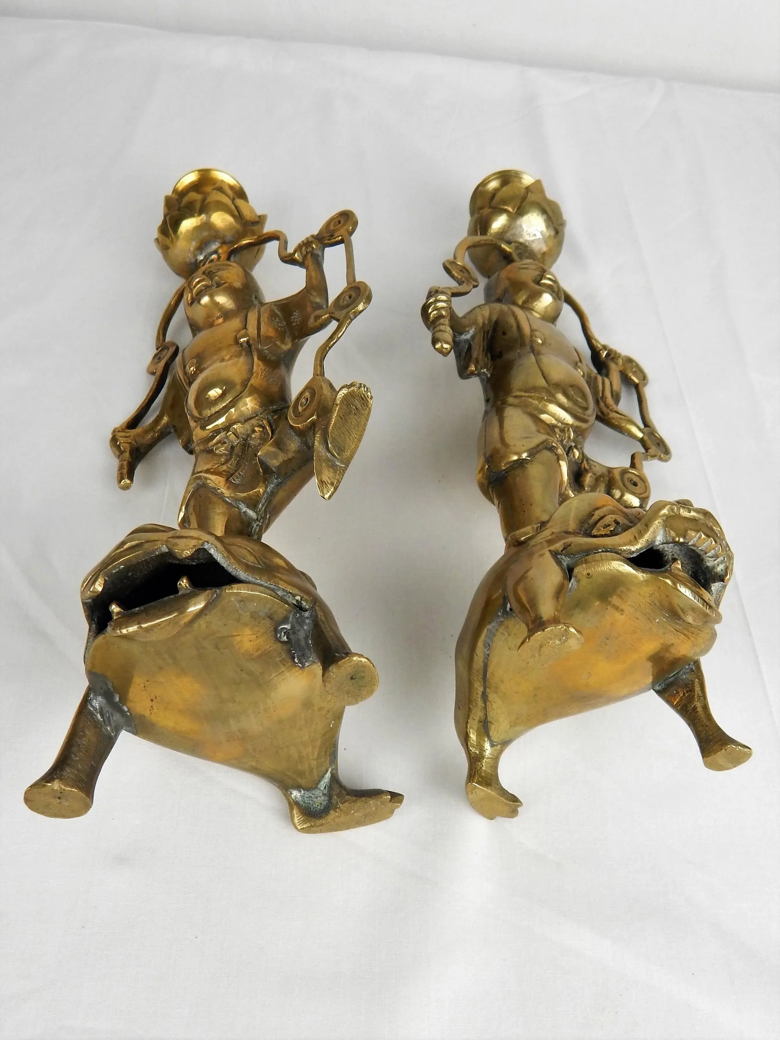 Asian Figurative Brass Candle Holders, Pair - 9