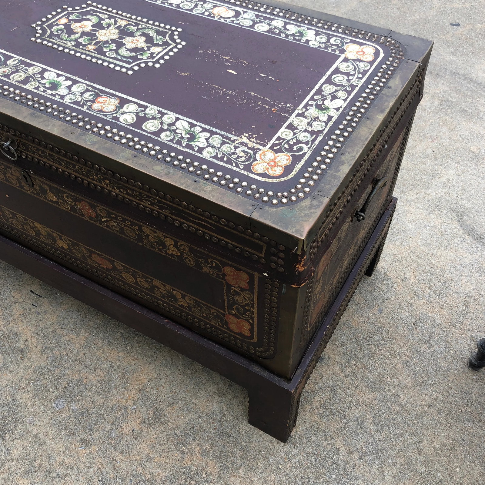 1940s Painted Leather and Studded Trunk - 2