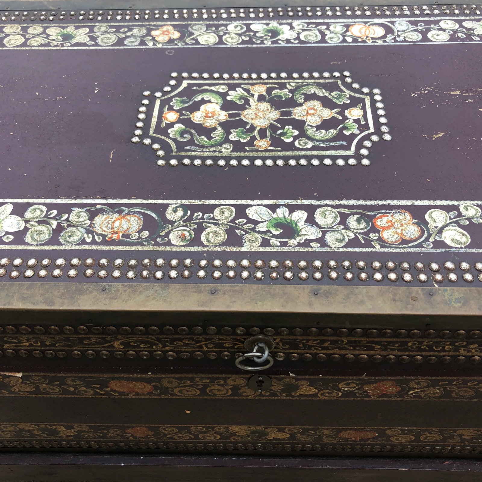 1940s Painted Leather and Studded Trunk - 3