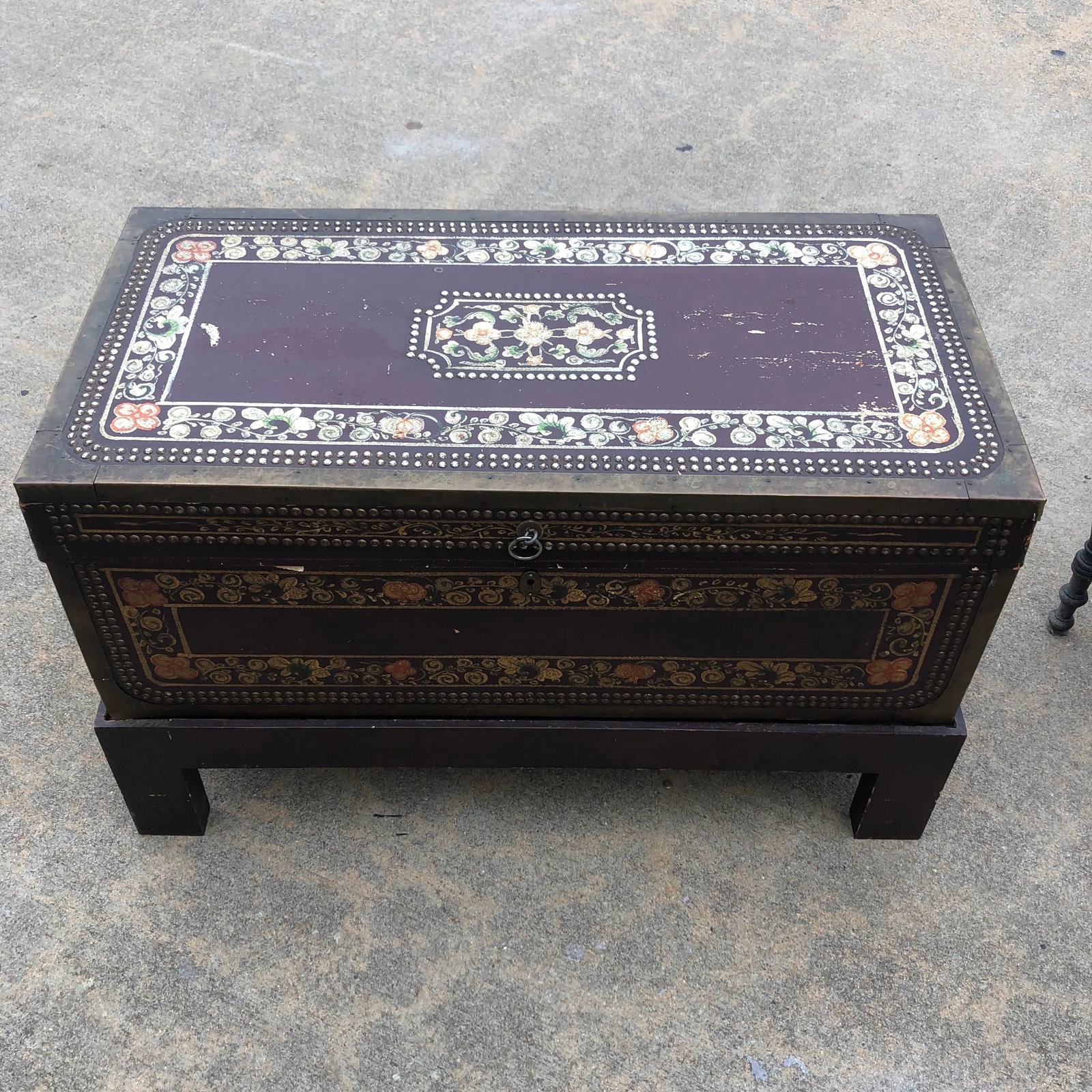 1940s Painted Leather and Studded Trunk - 6