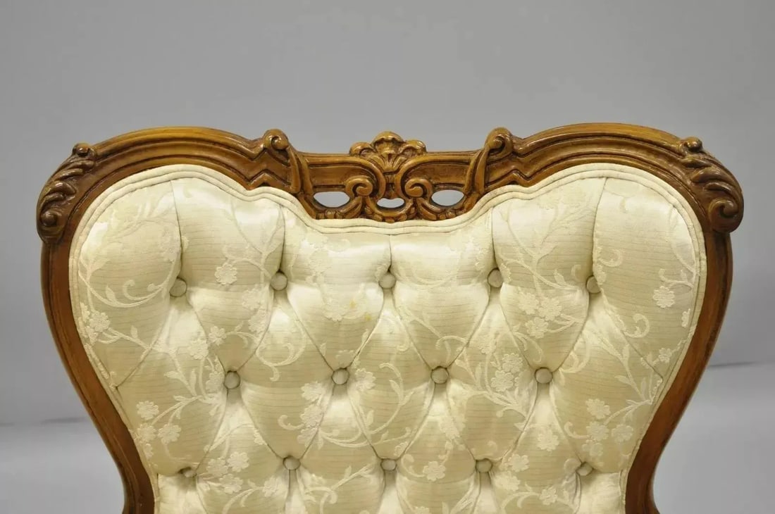 Vintage Hollywood Regency French Louis Style Drape Carved Arm Chairs - a Pair - 12
