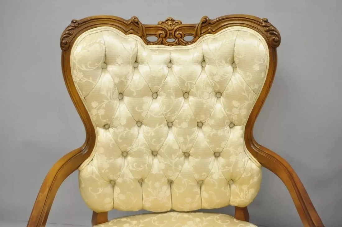 Vintage Hollywood Regency French Louis Style Drape Carved Arm Chairs - a Pair - 3