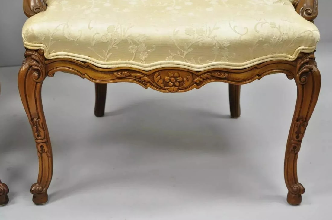 Vintage Hollywood Regency French Louis Style Drape Carved Arm Chairs - a Pair - 6