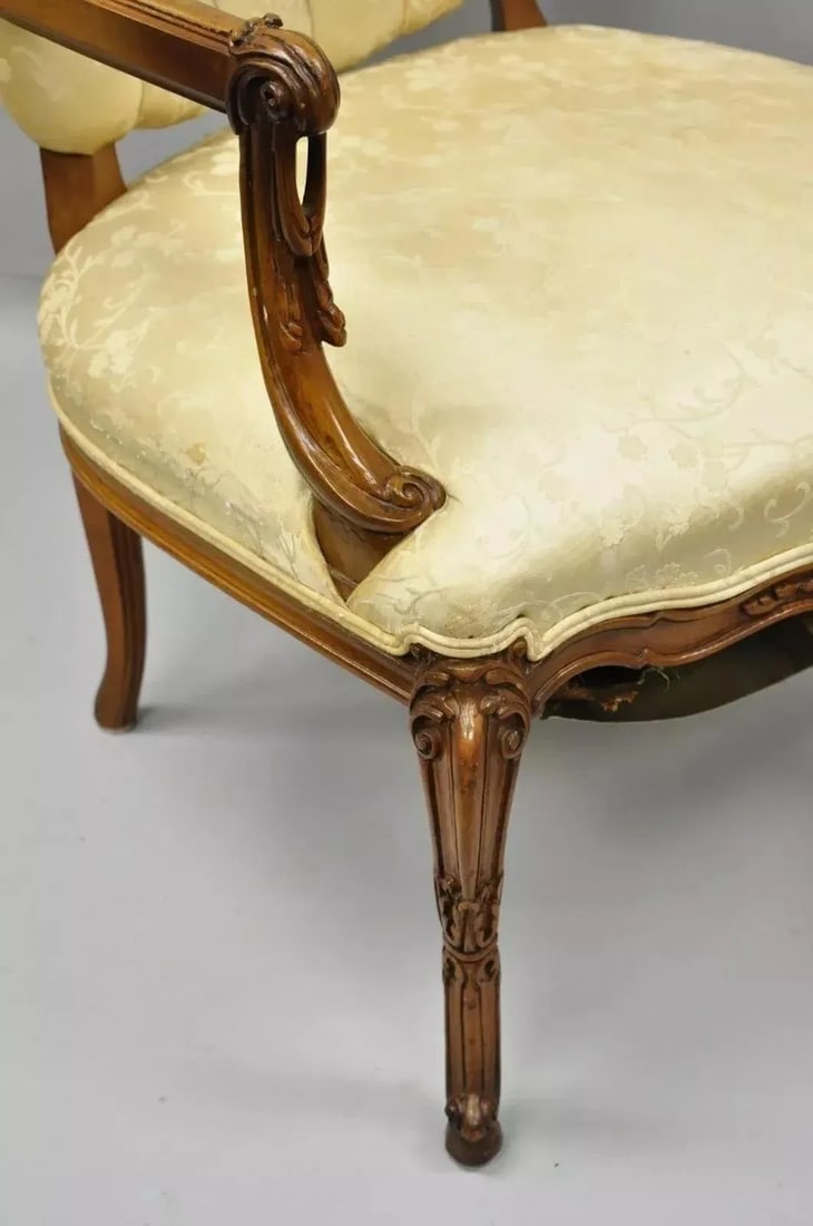 Vintage Hollywood Regency French Louis Style Drape Carved Arm Chairs - a Pair - 7