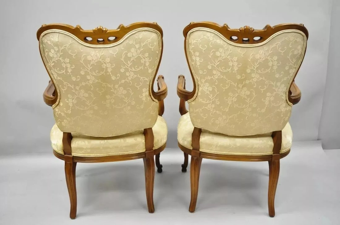 Vintage Hollywood Regency French Louis Style Drape Carved Arm Chairs - a Pair - 9