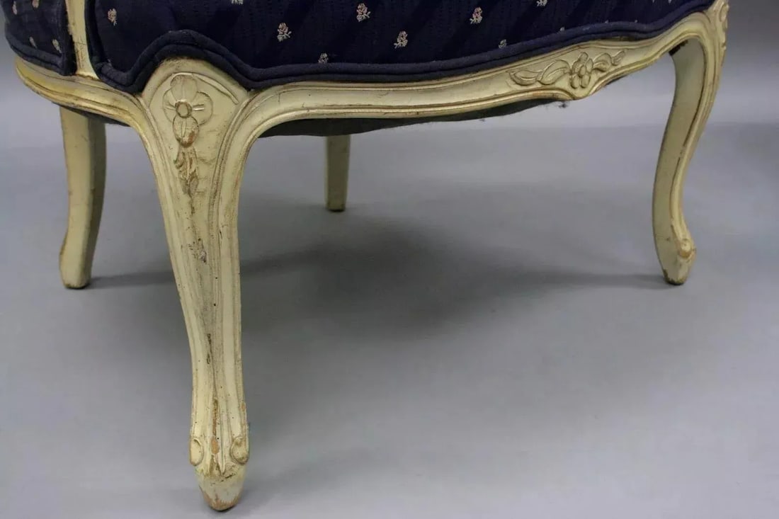 Vintage French Country Louis XV Style White Painted Arm Chairs - a Pair - 5