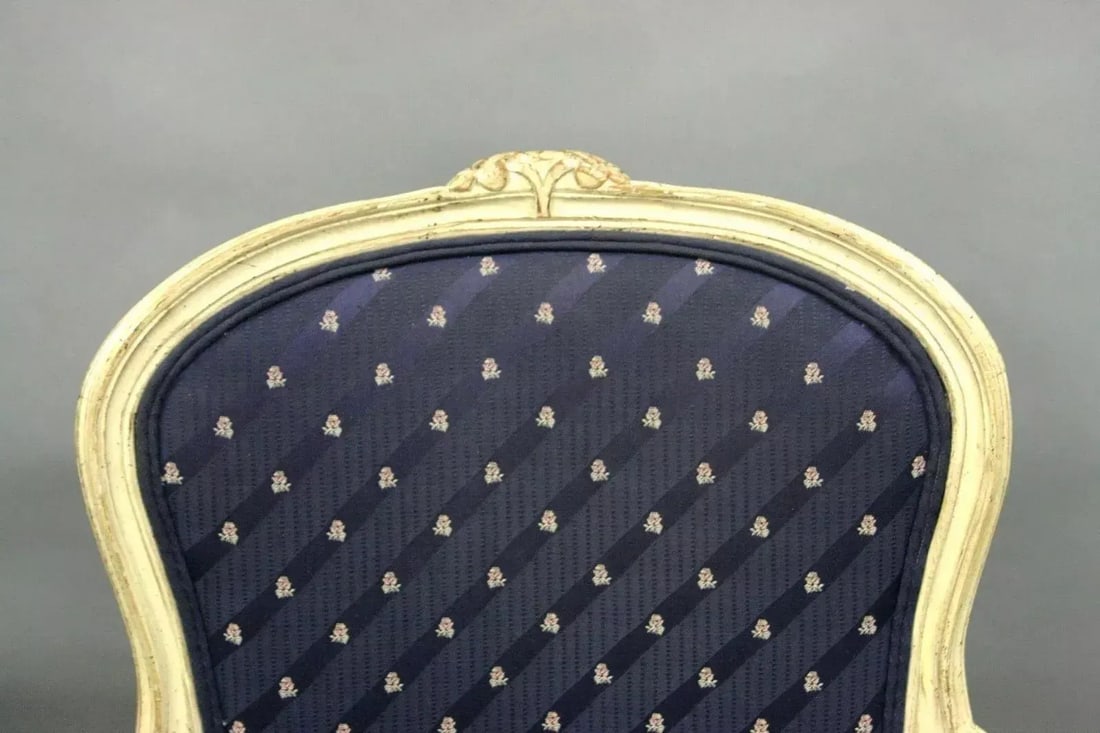 Vintage French Country Louis XV Style White Painted Arm Chairs - a Pair - 7