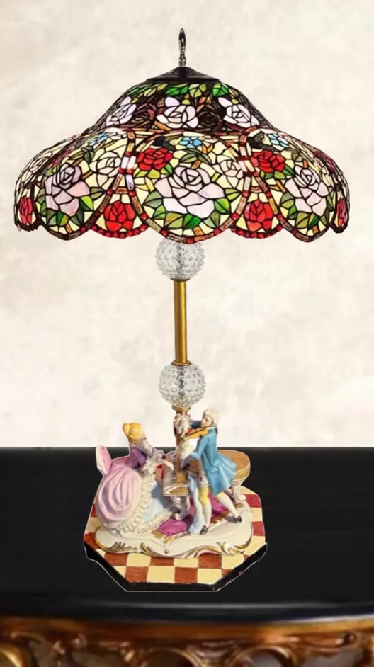 Vintage Porcelain Figural Table Lamp: Musician Couple - 12