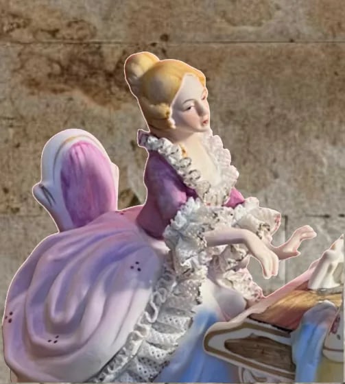 Vintage Porcelain Figural Table Lamp: Musician Couple - 3